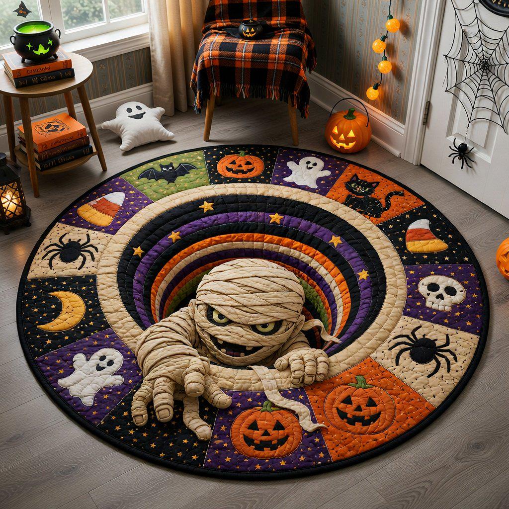 Mummy Halloween Round Rug, HG Spooky 3D Optical Illusion Rug, Pumpkin Ghost Quilted Floor Mat, Witchy Gothic Room Decor, Fall Spooky Gift - Image 3