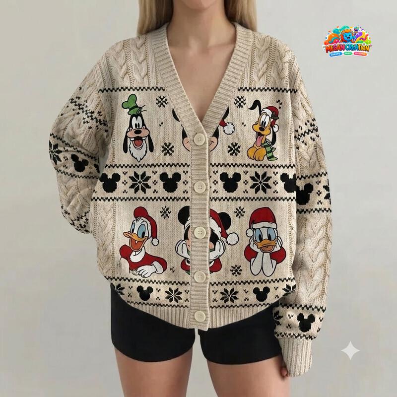 Mouse And Friends Wool Cardigan, HG Mouse Goofy Pluto Daisy Fan Gift, Mouse Womens Knitwear, Magical Castle Theme Sweater 20