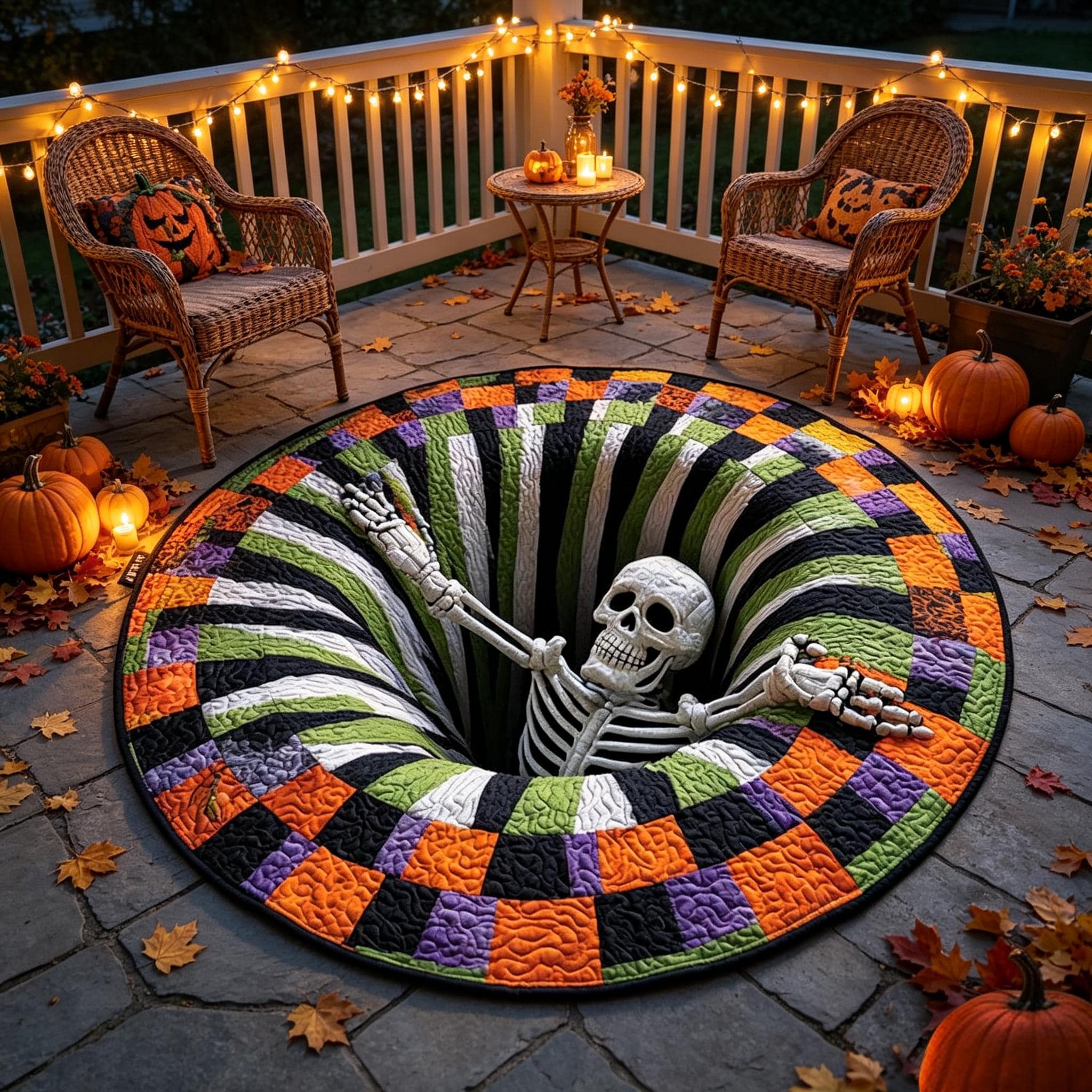 3D Skeleton Hole Illusion Round Rug, HG Halloween Horror Skeleton Carpet,Home Decor,Spooky Gift - Image 4