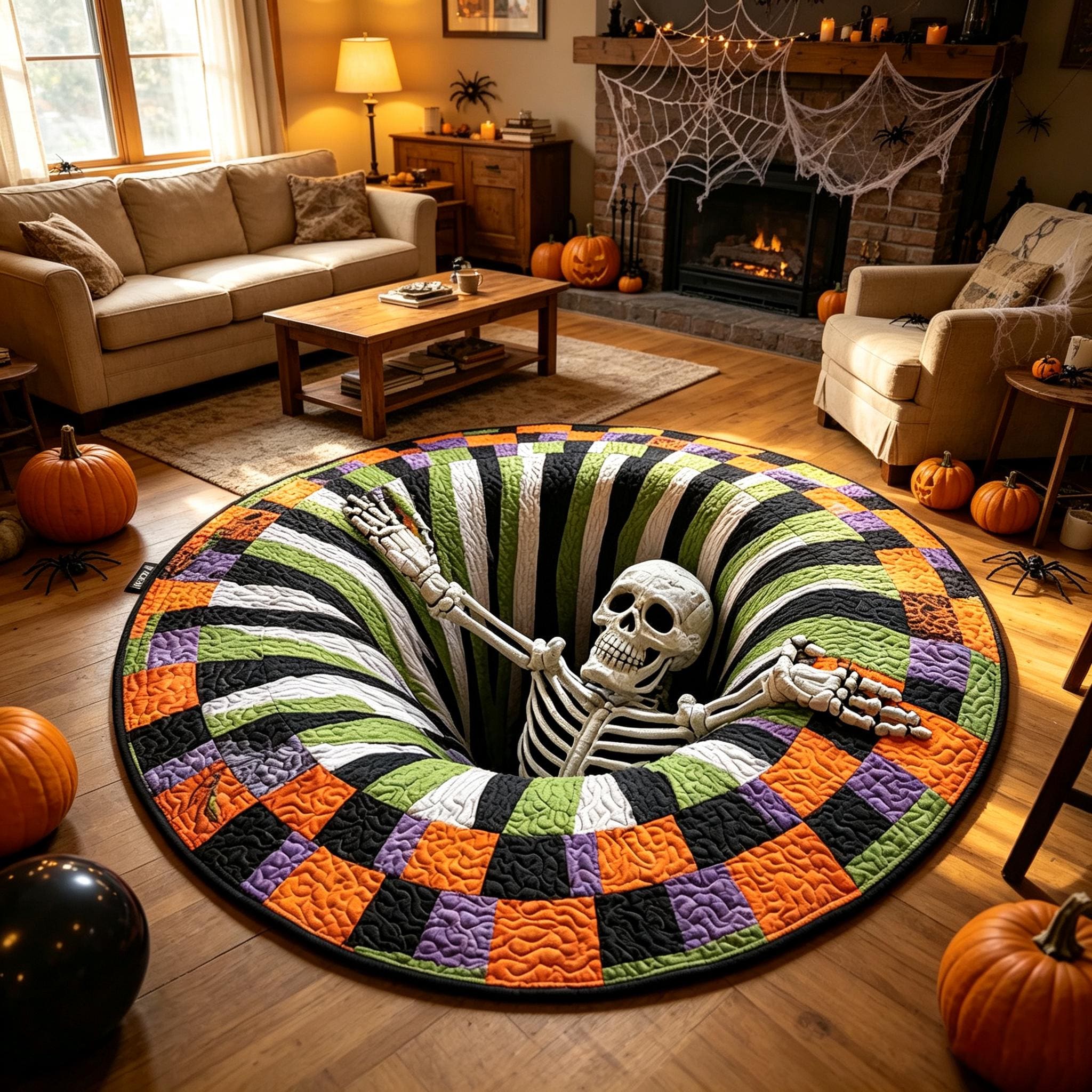 3D Skeleton Hole Illusion Round Rug, HG Halloween Horror Skeleton Carpet,Home Decor,Spooky Gift - Image 5