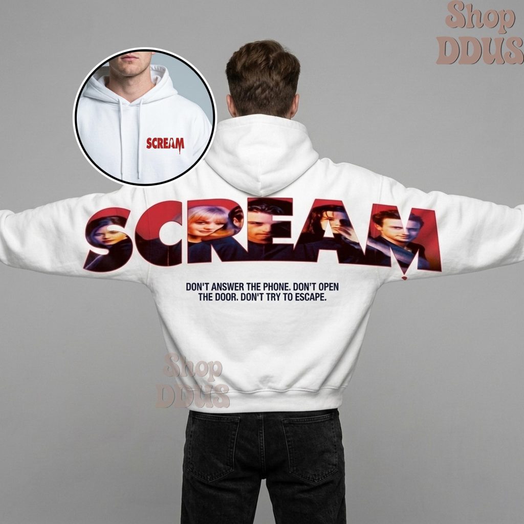 Scream Movie Arm to Arm Hoodie Sweatshirt for Men Women Aesthetic HG Horror Film Pullover Horror Movie Fan Gift Halloween Shoulder to Shoulder