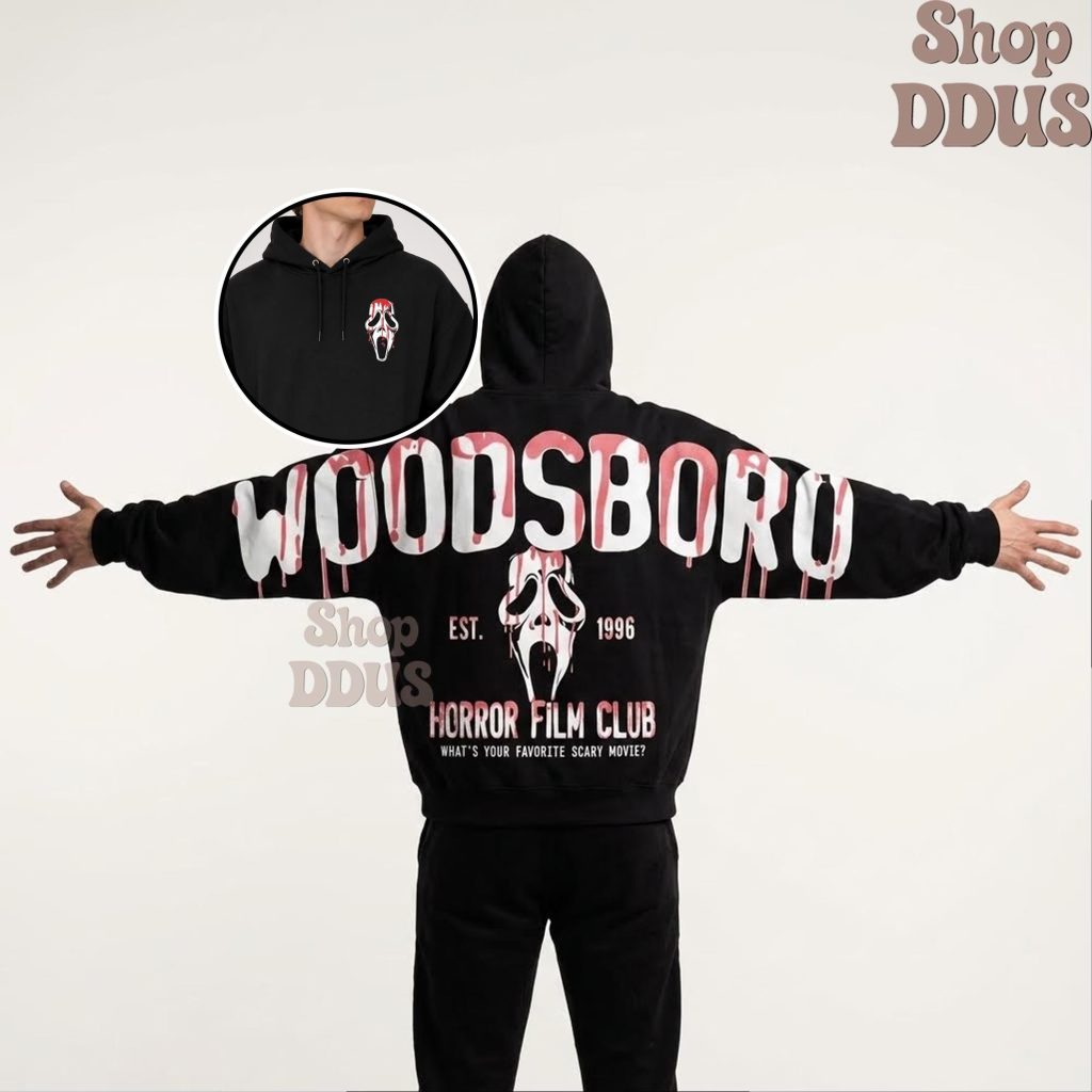 Woodsboro Hoodie, Ghost Spooky HG Season Hoodie, Halloween Horror Fan Gift, Halloween Arm to Arm Hoodie, Gothic Horror Arm to Arm Woodsboro