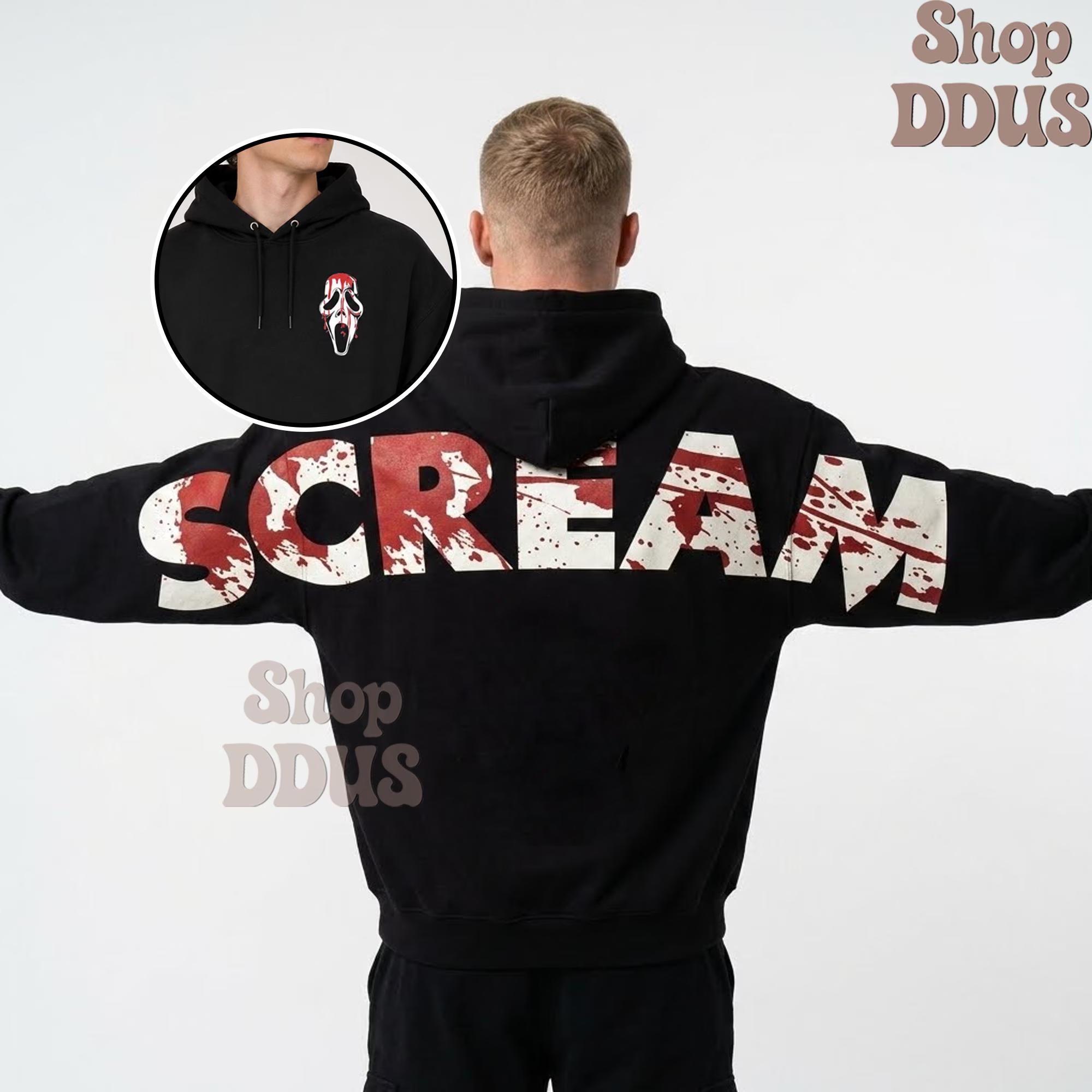 Scream Ghostface Hoodie Halloween Slasher Sweatshirt,HG Horror Movie Fan Gift, Halloween Arm to Arm Hoodie, Gothic Horror Arm to Arm Woodsboro