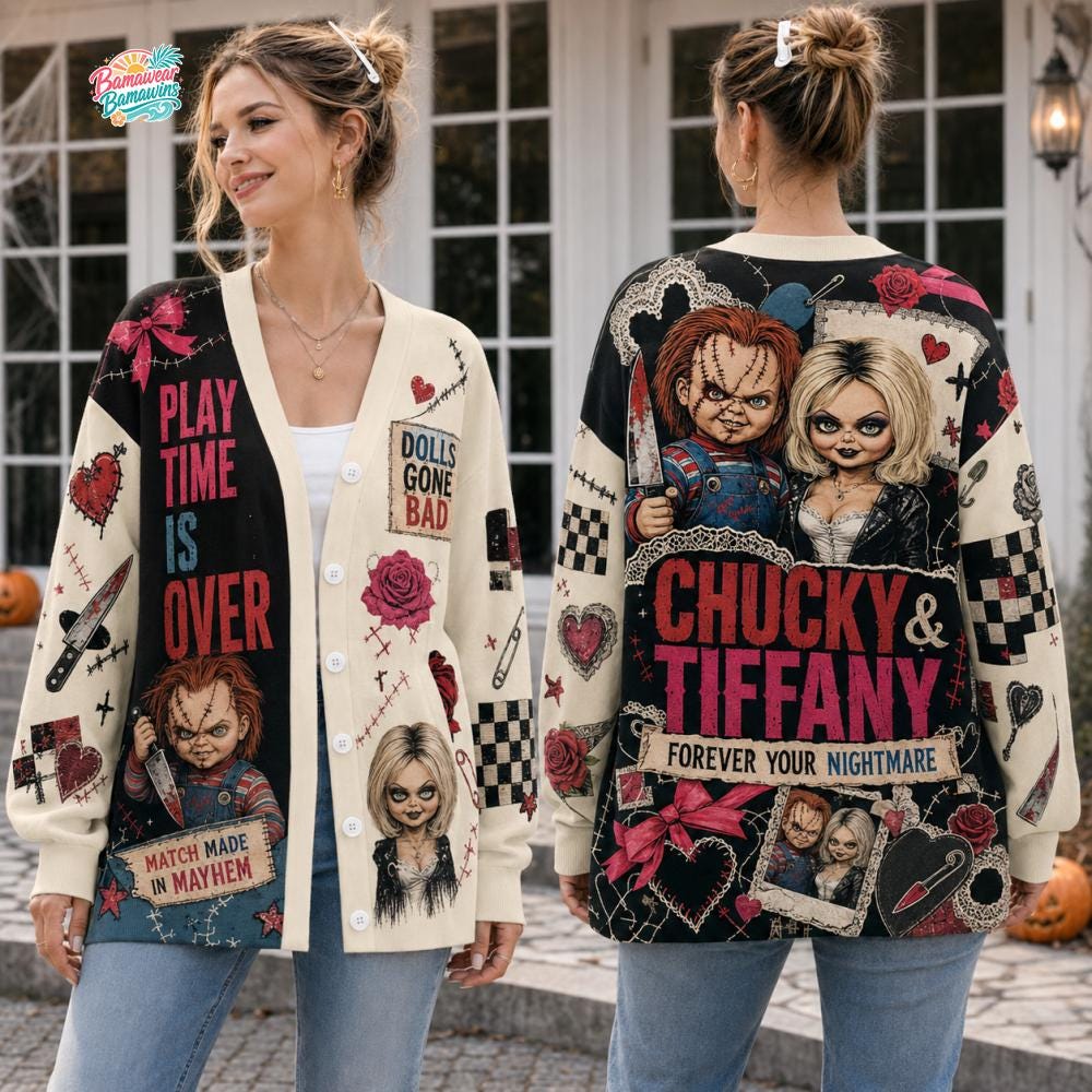 Bride of Chucky Cardigan HG , Tiffany Valentine Sweater, Horror Movie Couple Gift, Halloween Cardigan HG 2026, Gift for Her, Cardigan HG Halloween