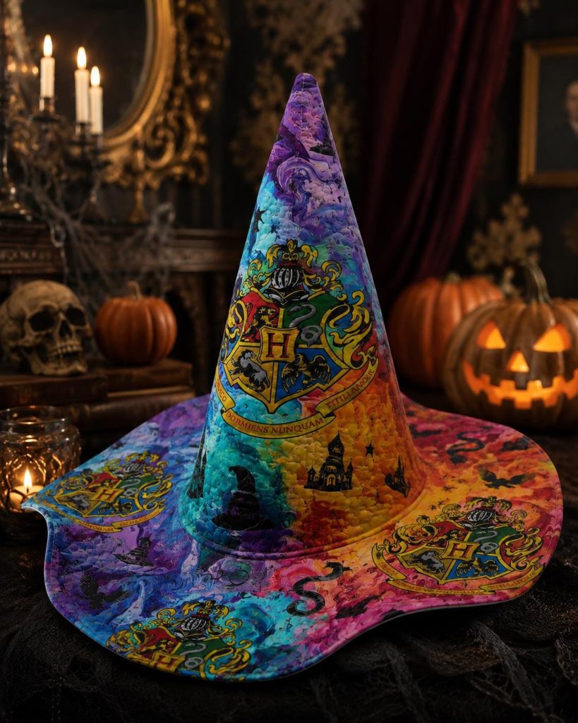 Quilted Halloween Witch Hat HG , Magic School Hat, Fall Costume Accessory, Spooky Party Hat, Autumn Halloween Costume, Witch Gift for Women