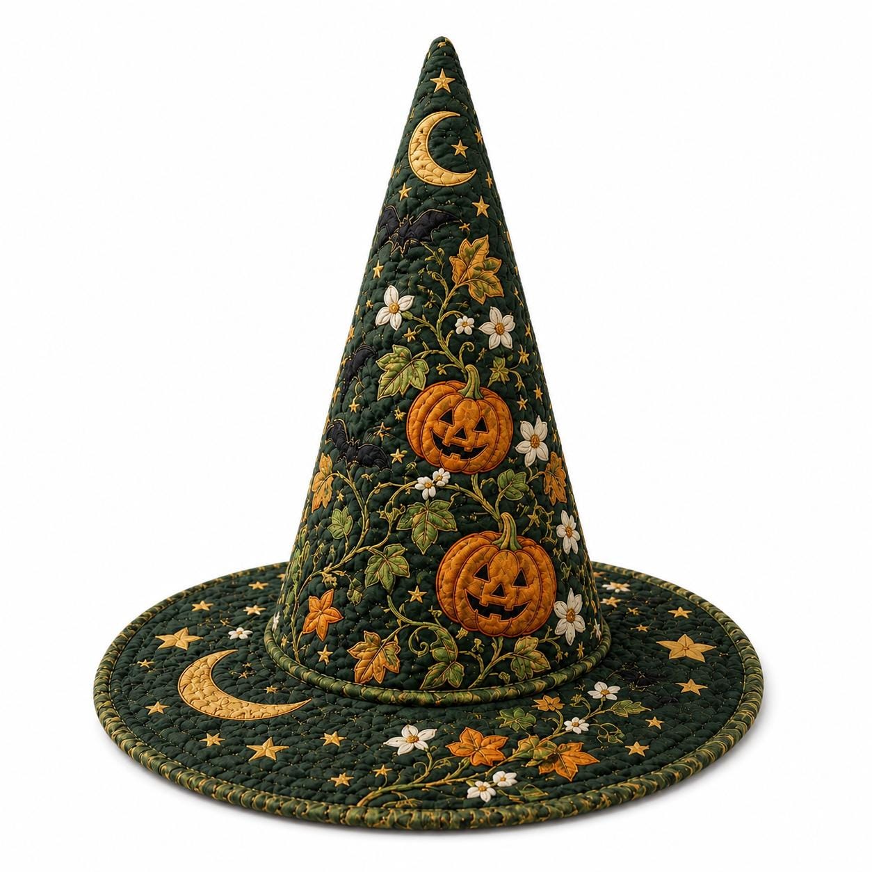 Quilted Witch Hat HG HG , Pumpkin Moon Botanical Halloween, Gothic Celestial Accessory - Image 3