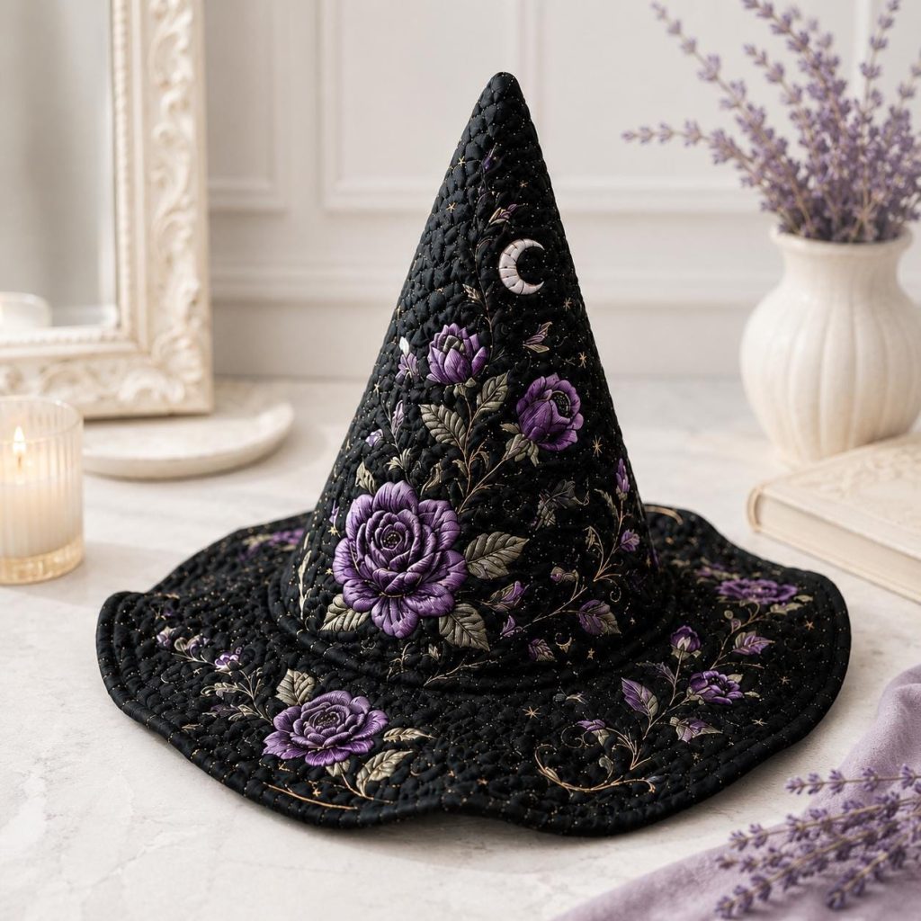 Quilted Witch Hat HG  HG , Floral Celestial Halloween Decor, Gothic Cottagecore Costume