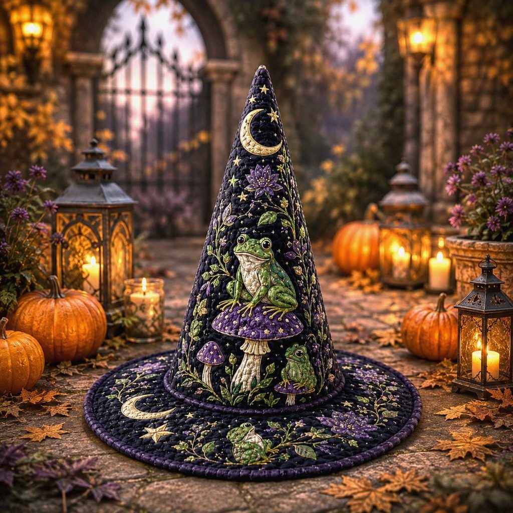 Personalized Frog Quilted Witch Hat HG  HG , Moon Mushroom Decor, Cottagecore Costume