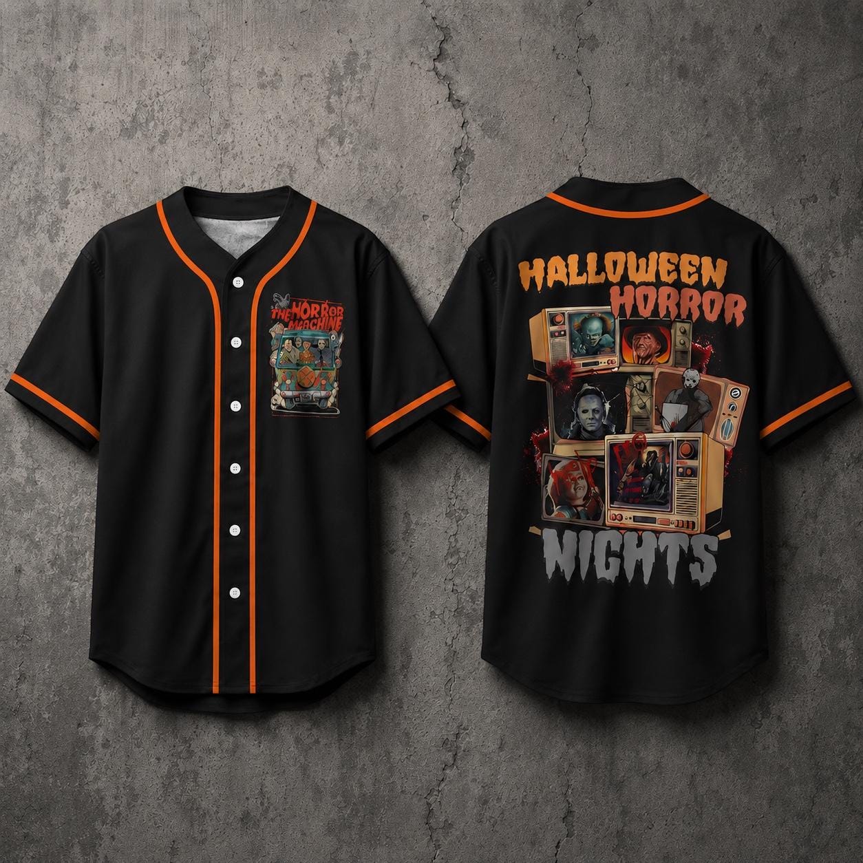 Retro Horror Baseball Jersey HG , Halloween Scary Movie Shirt, Spooky Season Button Up Top, Horror Fan Gift, Halloween Outfit HG