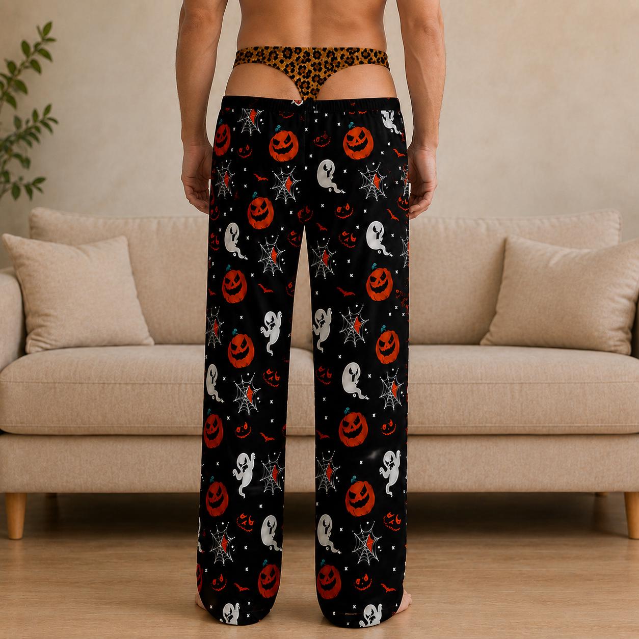 Personalized Pajama Pants, HG Funny Fake Underwear Print Halloween Pajamas, Pumpkin Ghost Lounge Pants, Novelty Gag Gift for Men Women - Image 3