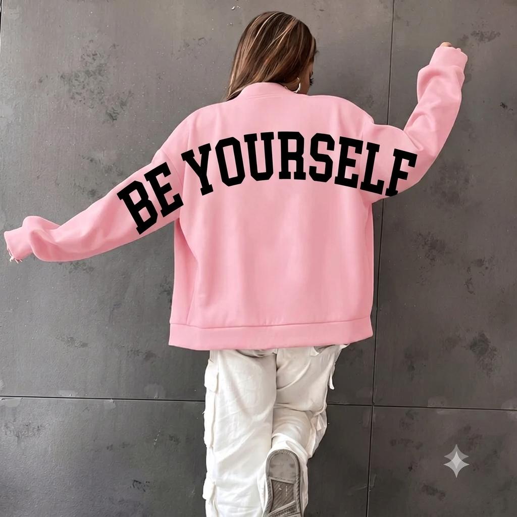 Be Yourself Lettering Oversized Sweatshirt, HG Big Back Print Crewneck, Arm to Arm Text Print Shirt, Inspirational Mental Health Hoodie - Image 2