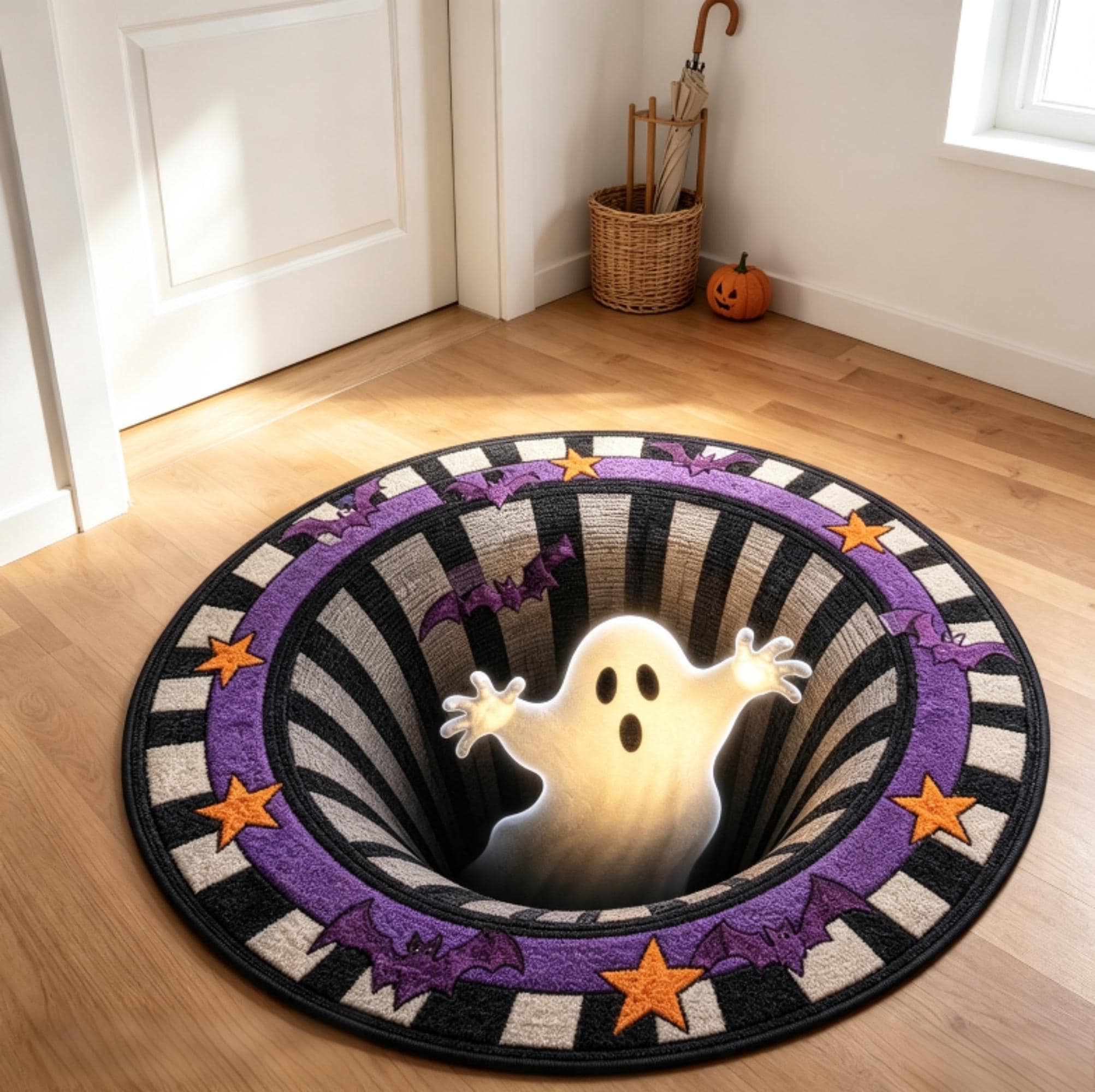 3D Optical Illusion Halloween Round Rug, HG Spooky Vortex Doormat, Crystal Velvet Circular Floor Mat, Gothic Halloween Home Decor Gift