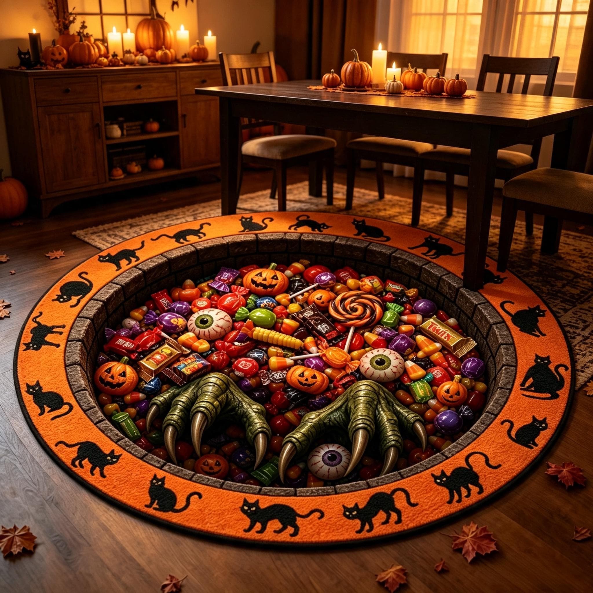 3D Optical Illusion Halloween Round Rug, HG Spooky Vortex Doormat, Crystal Velvet Circular Floor Mat, Gothic Halloween Home Decor Gift