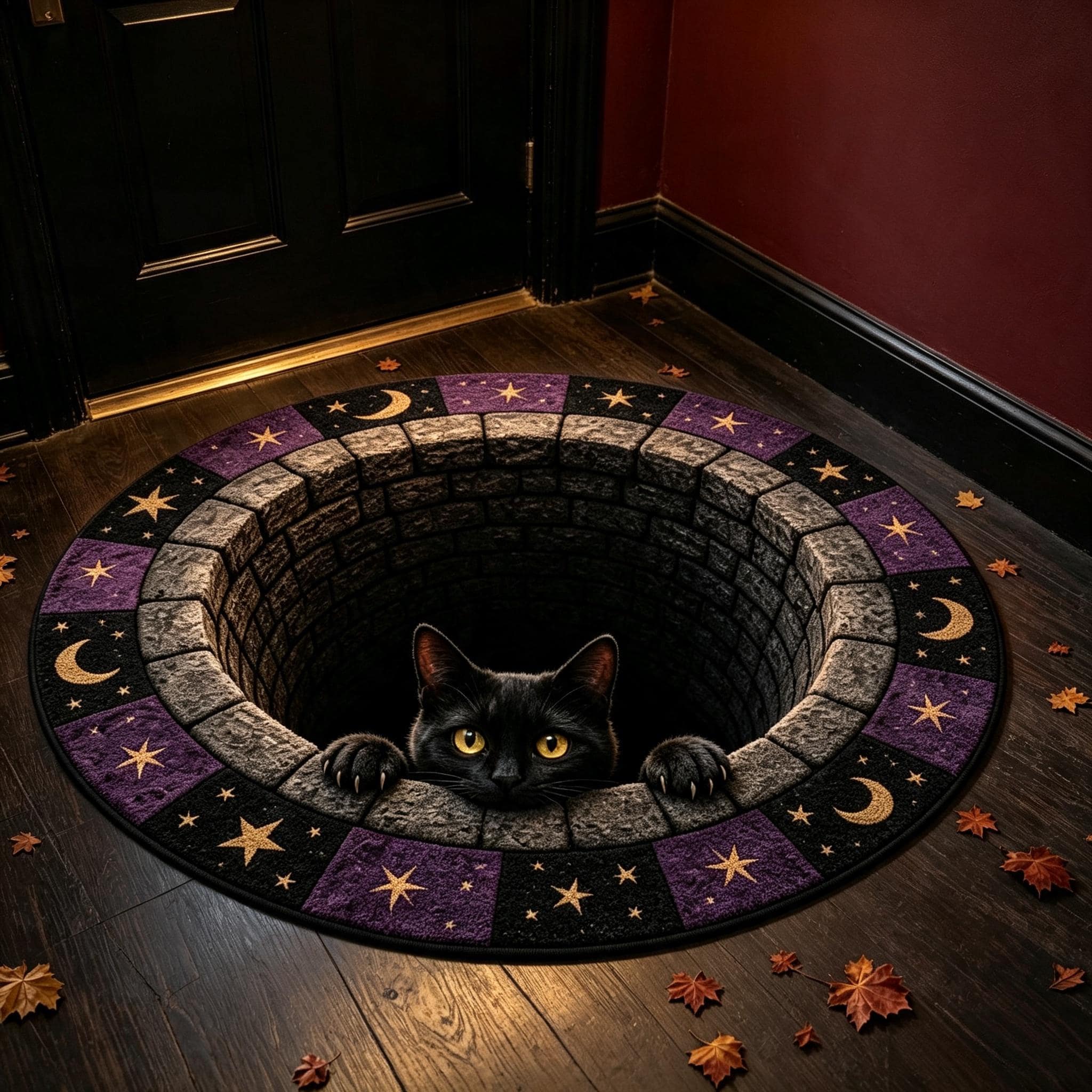 3D Optical Illusion Halloween Round Rug, HG Spooky Vortex Doormat, Crystal Velvet Circular Floor Mat, Gothic Halloween Home Decor Gift