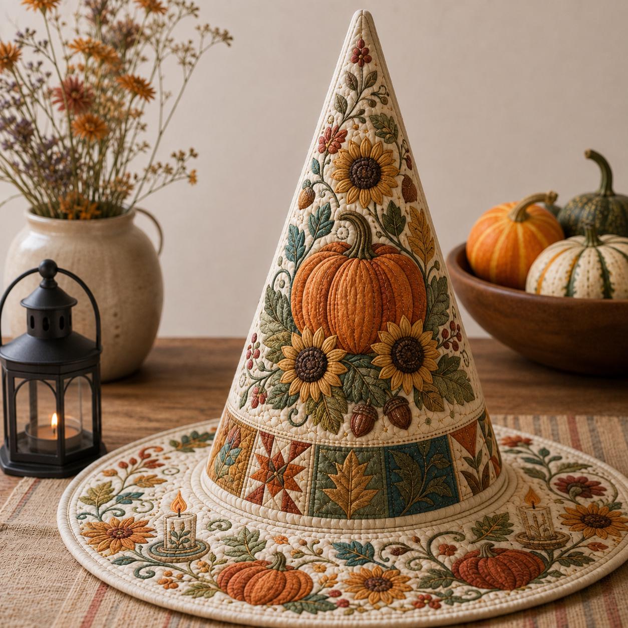Personalized Quilted Patchwork Witch Hat HG , Custom Printed Cotton Autumn Harvest Halloween Costume Decor - Image 4