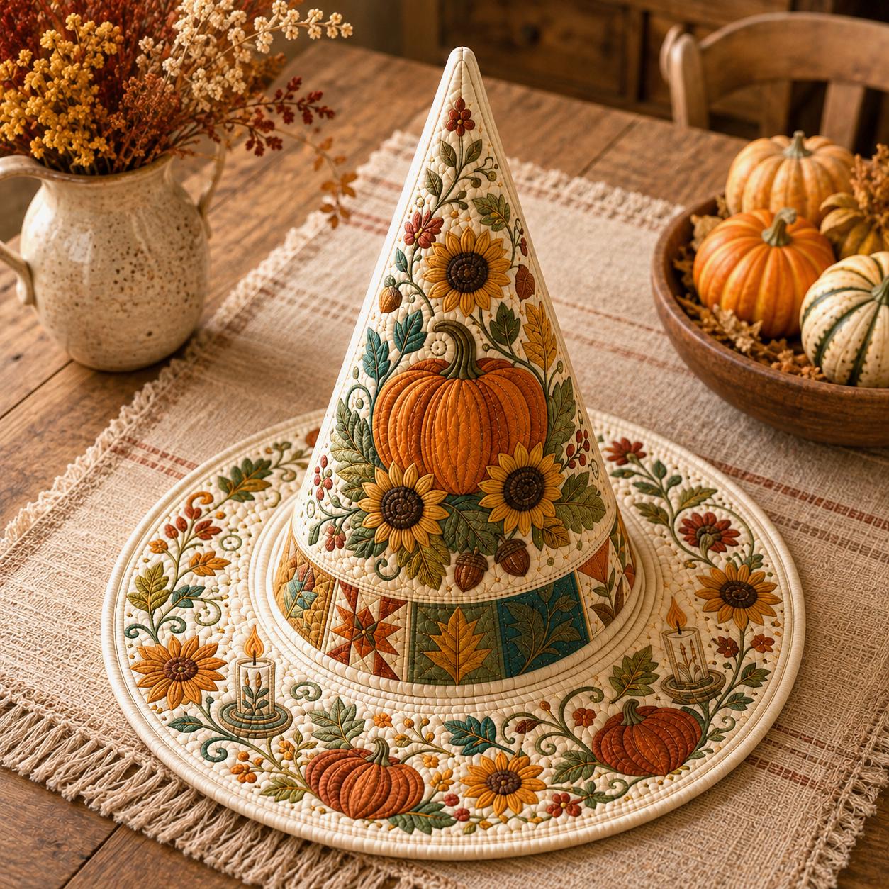 Personalized Quilted Patchwork Witch Hat HG , Custom Printed Cotton Autumn Harvest Halloween Costume Decor - Image 5