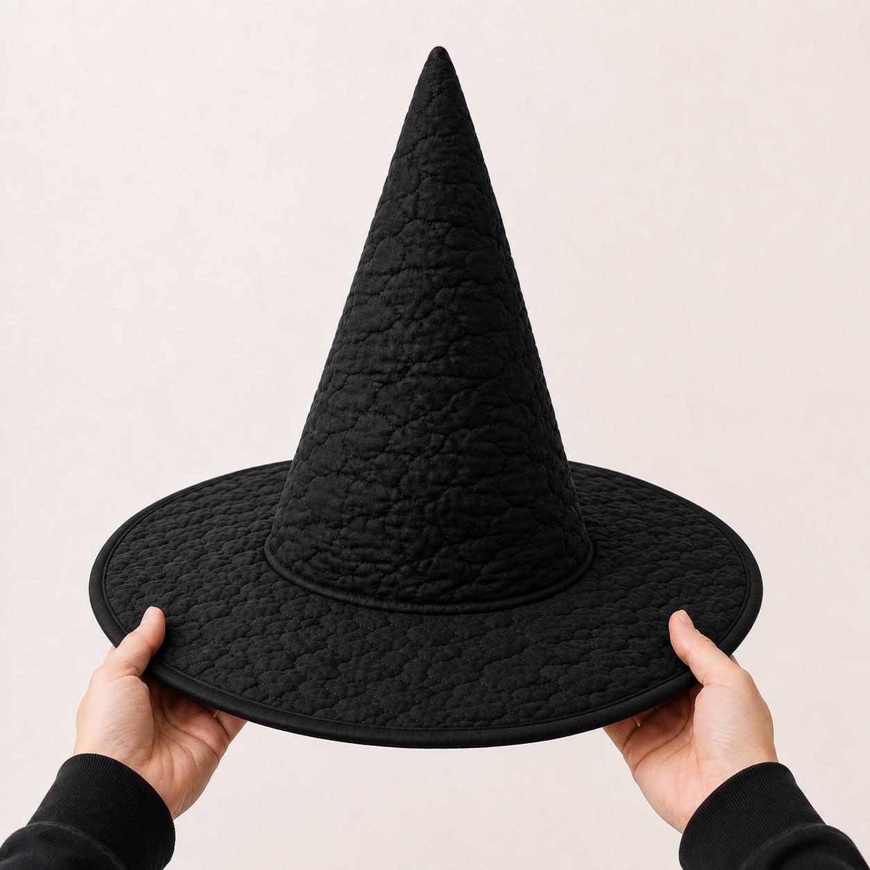 Black Cat Celestial Quilted Witch Hat HG HG , Floral Witchcore Decor, Spooky Halloween Costume - Image 8