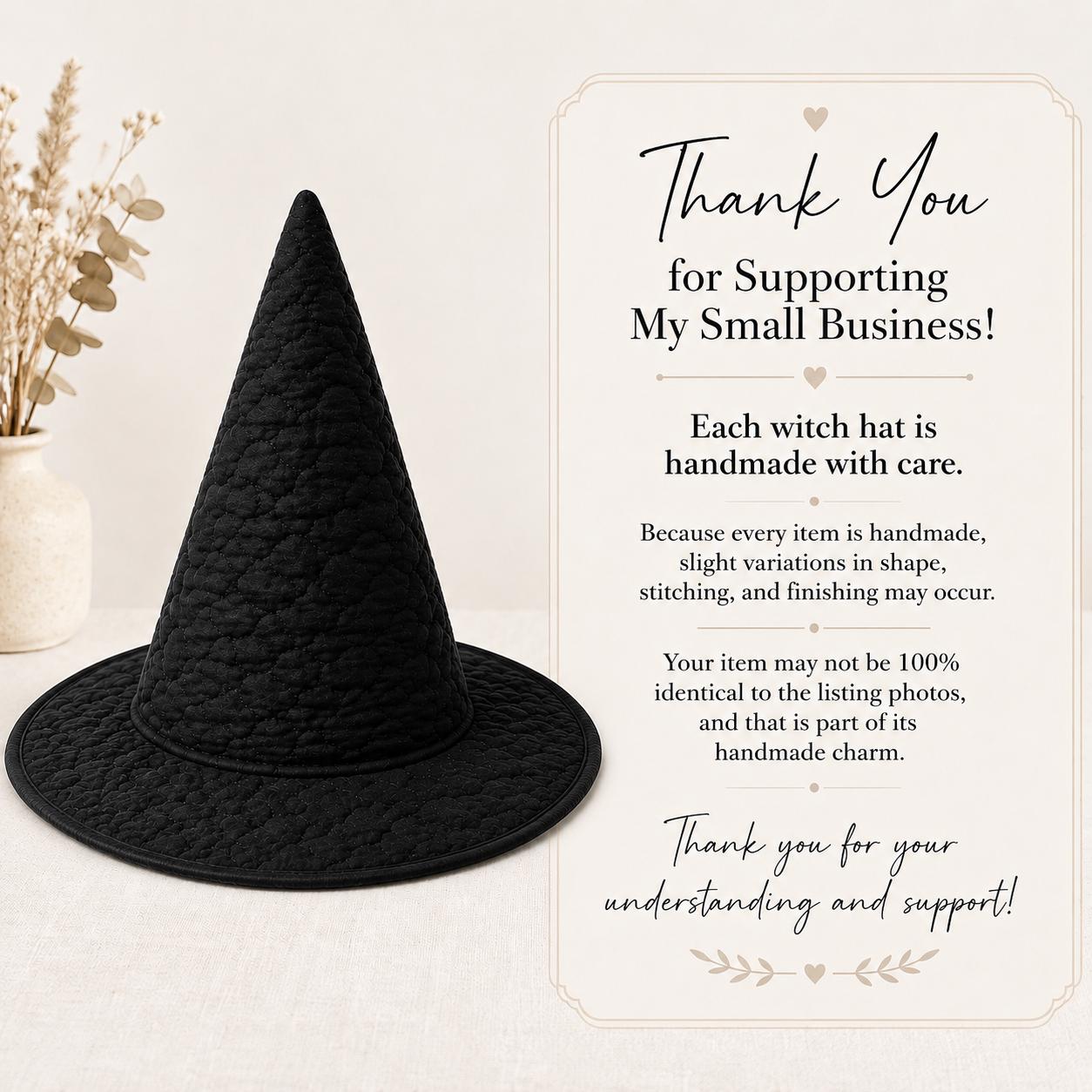 Black Cat Celestial Quilted Witch Hat HG HG , Floral Witchcore Decor, Spooky Halloween Costume - Image 9