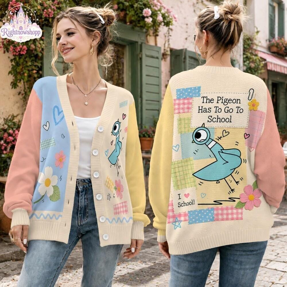 The Pigeon Has to Go to School Cardigan HG , Pastel Book Character Teacher Sweater, Reading Teacher Cardigan HG , Back to School Tee