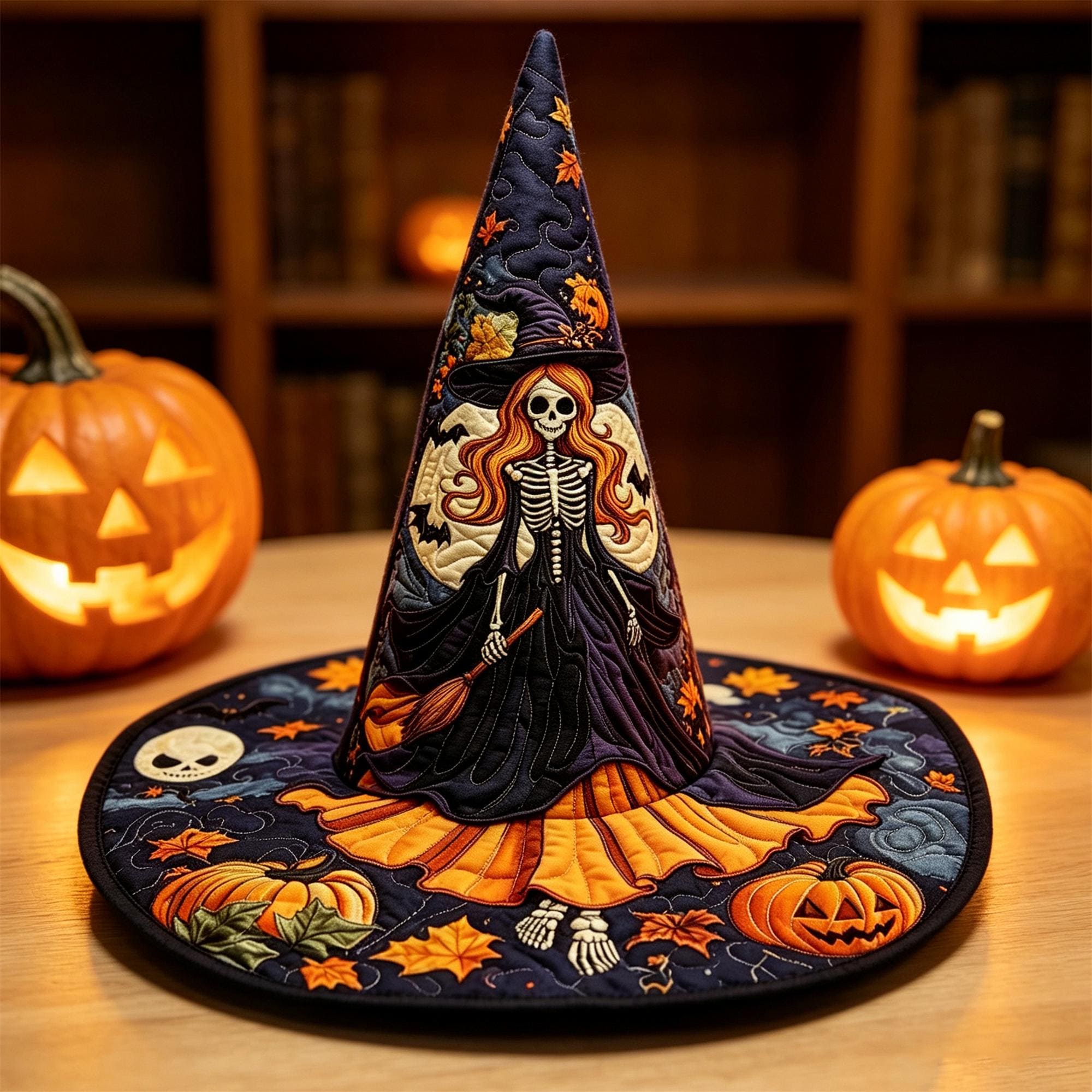 Vintage Halloween Wizard Hat,Quilted Witch Hat HG HG ,Cosplay Costume Accessory,Halloween Party Dress‑up Hat,Spooky Holiday Headwear,Halloween Gift