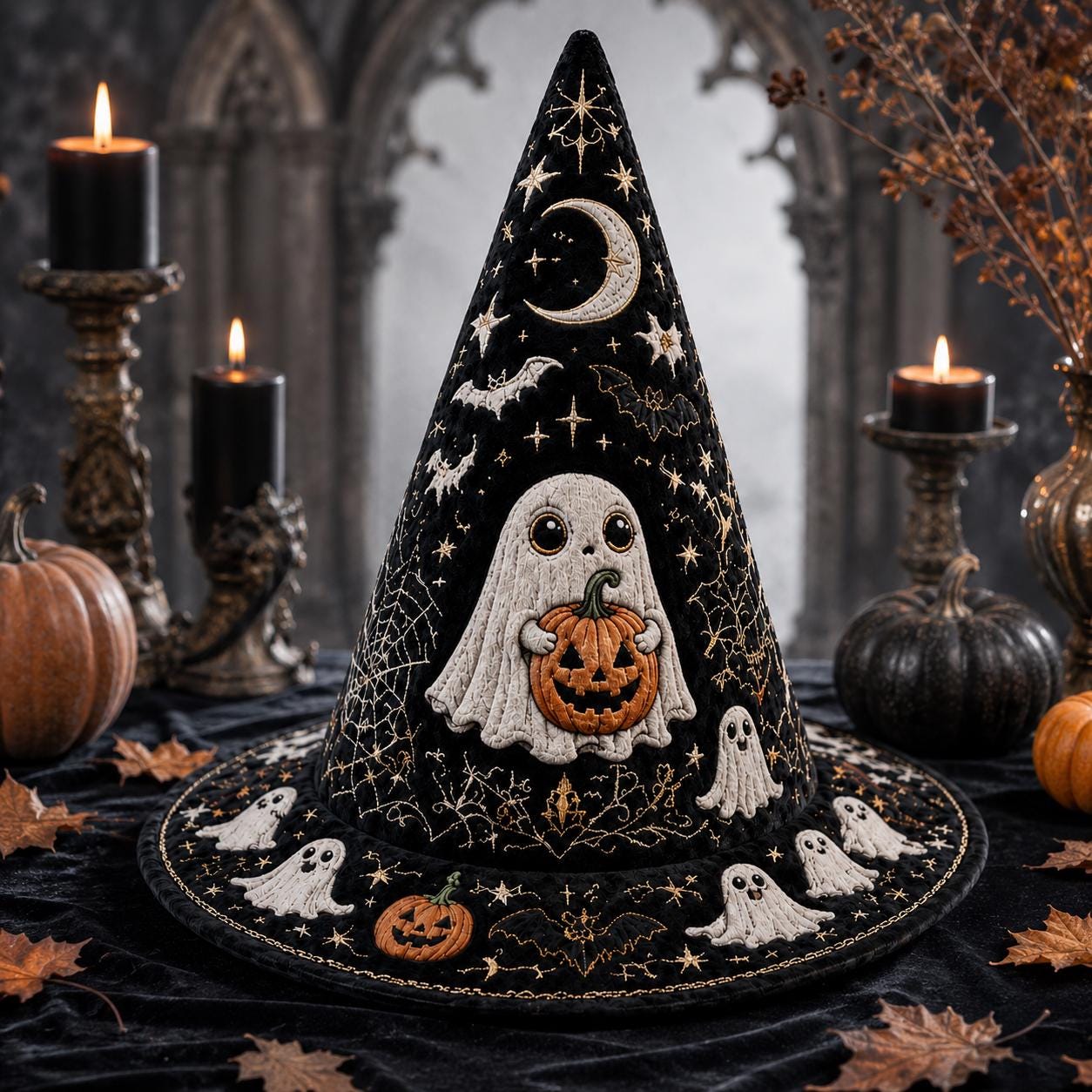 Personalized Quilted Witch Hat HG HG , Halloween Ghost Pumpkin Decor (Custom Name) - Image 2
