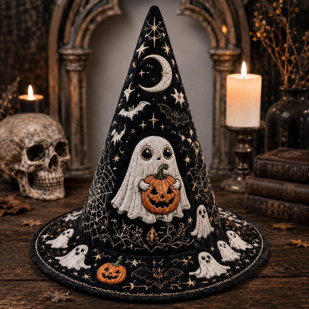 Personalized Quilted Witch Hat HG  HG , Halloween Ghost Pumpkin Decor (Custom Name)