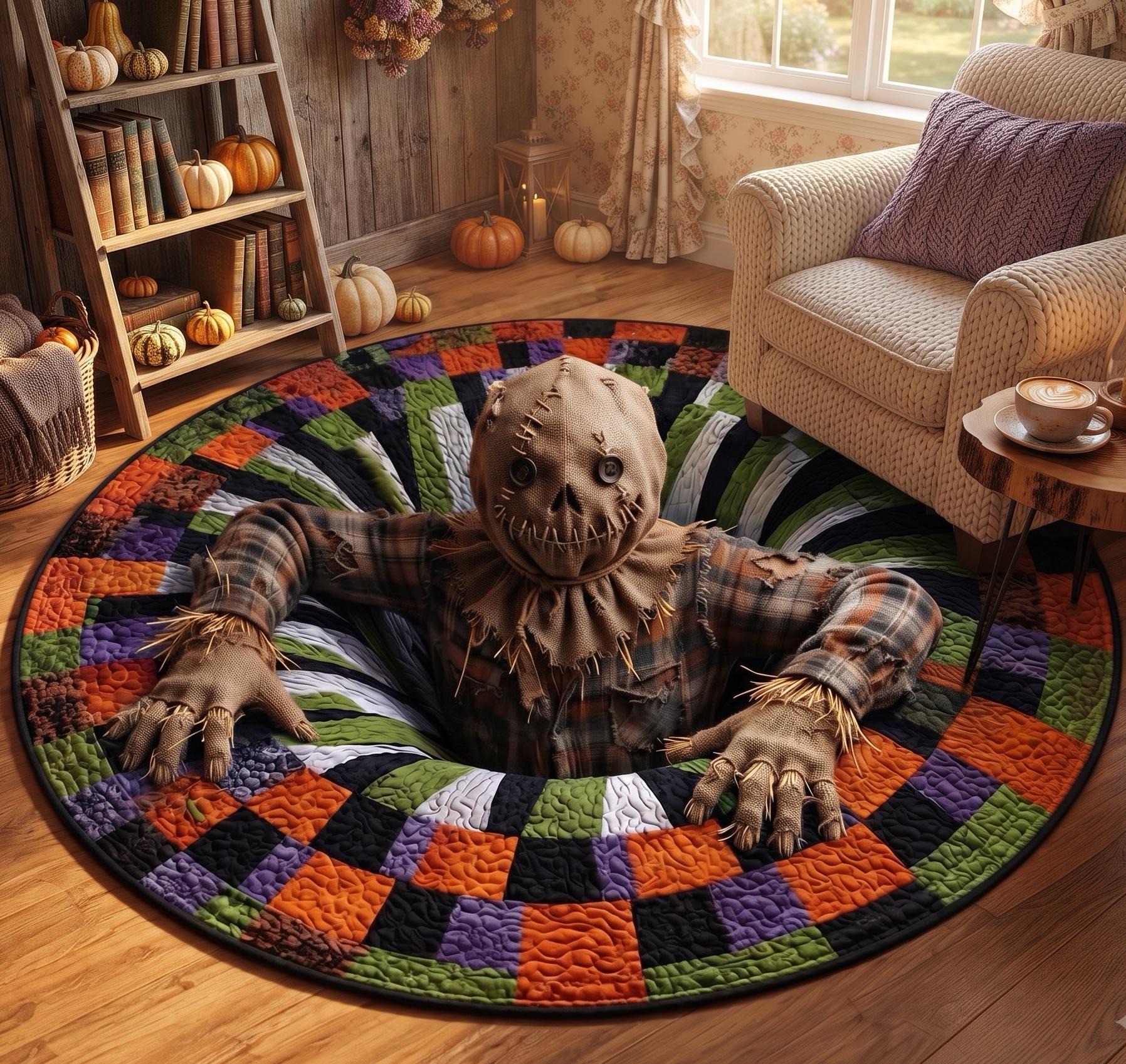 Scarecrow 3D Illusion Round Rug, HG Spooky Halloween Area Rug, Gothic Home Decor, Creepy Abyssal Floor Mat, Fall Autumn Living Room Rug