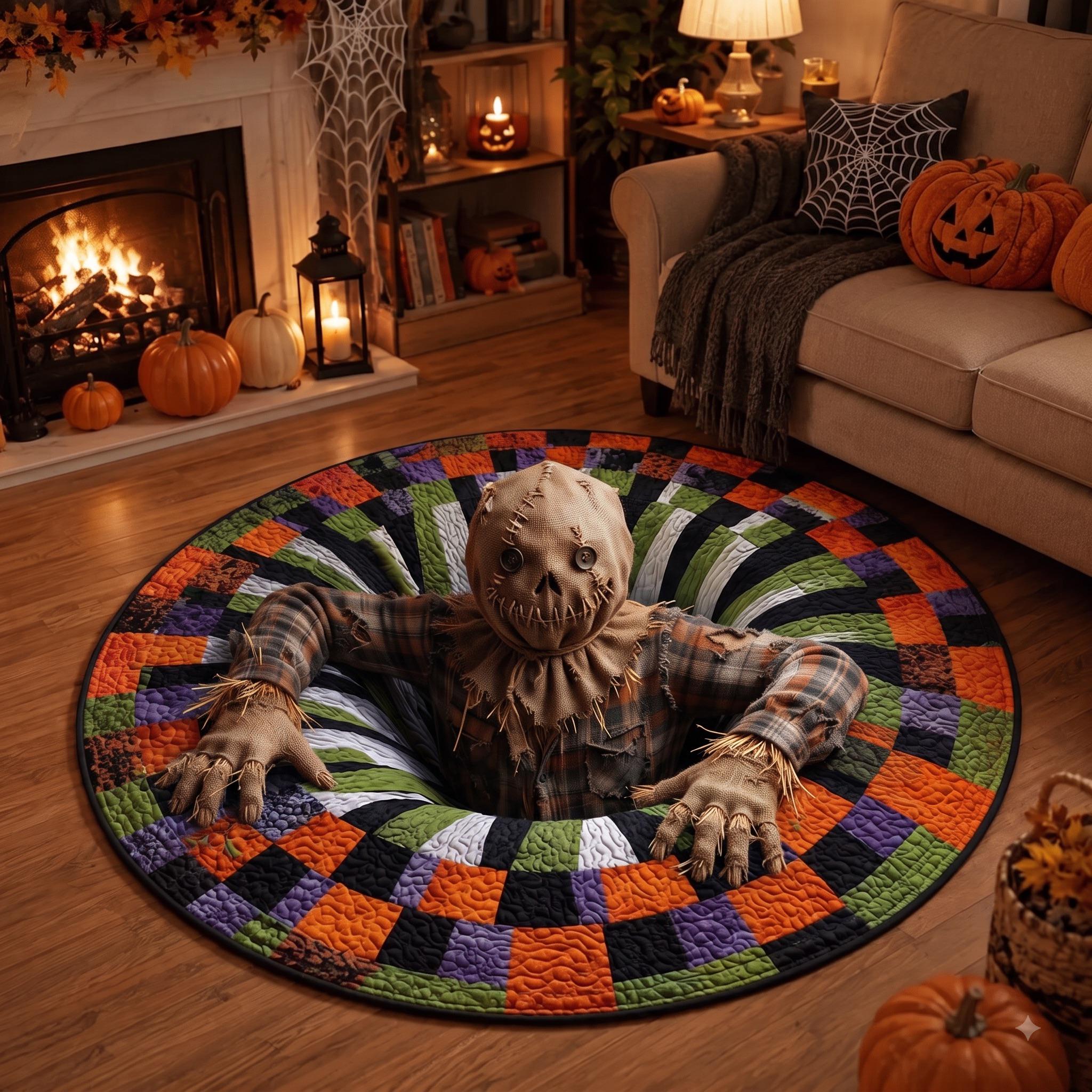 Scarecrow 3D Illusion Round Rug, HG Spooky Halloween Area Rug, Gothic Home Decor, Creepy Abyssal Floor Mat, Fall Autumn Living Room Rug - Image 4