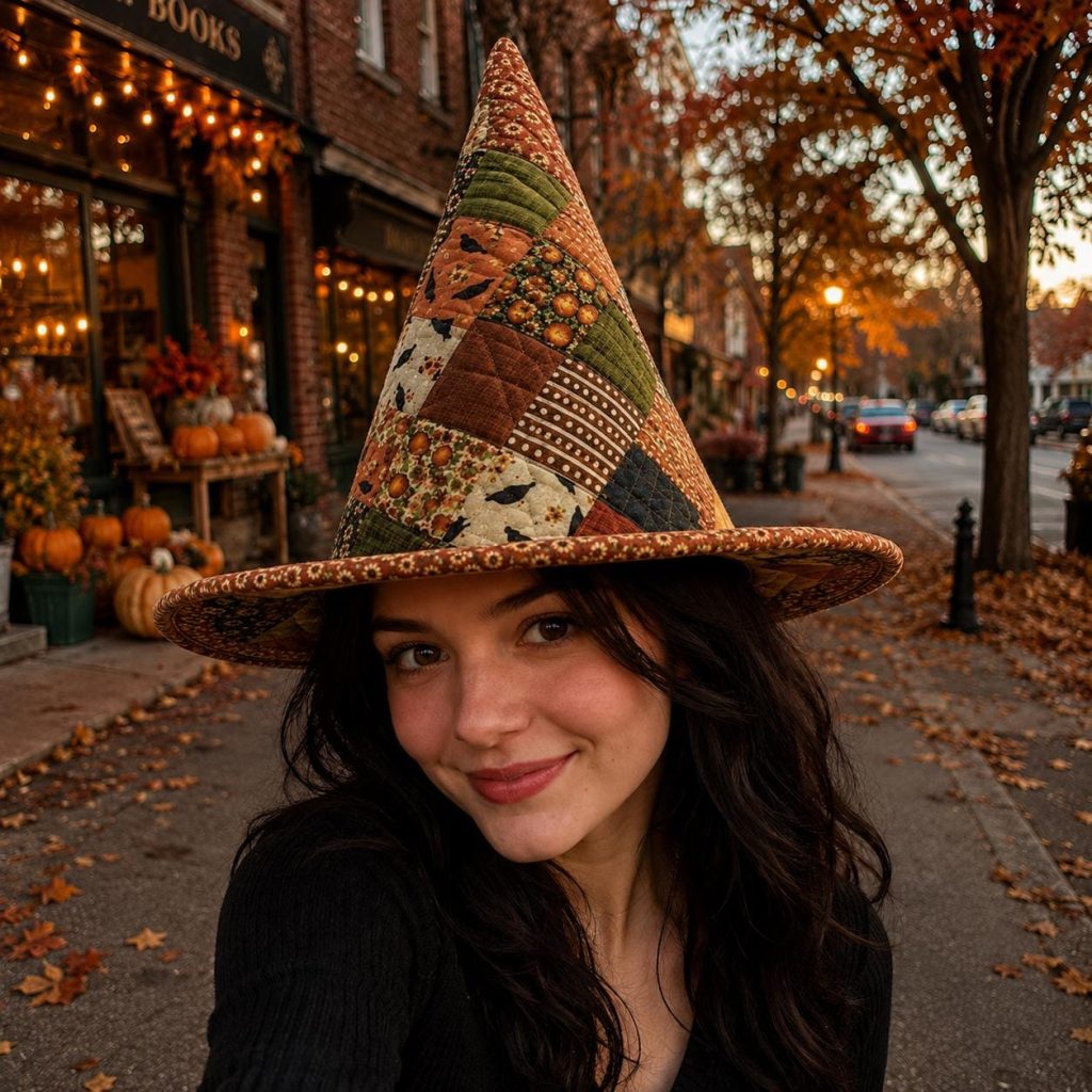Quilted Patchwork Witch Hat HG , Handmade Witch Costume Hat, Cottagecore Fall Autumn Hat, Celestial Witch Hat HG , Halloween Gift for Her