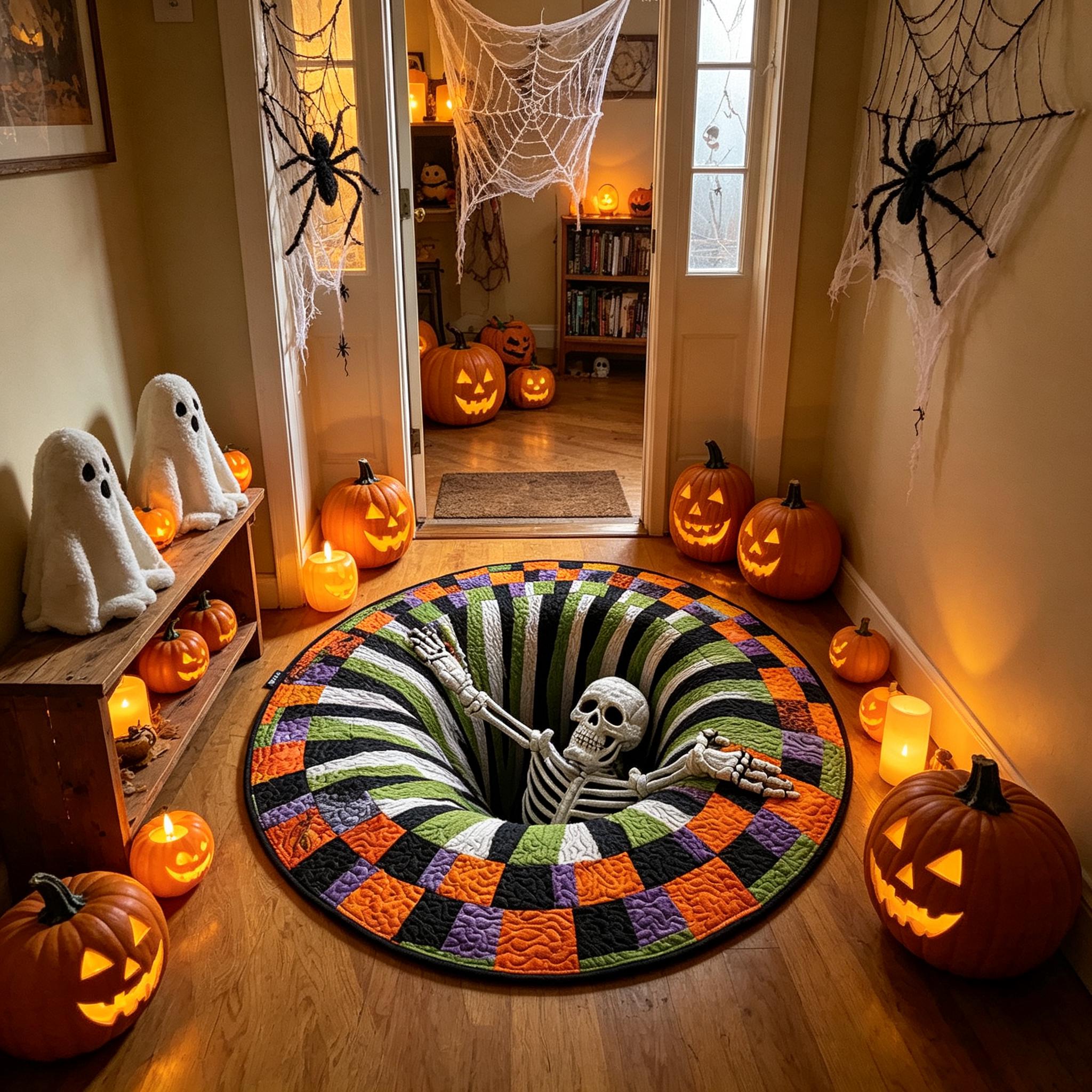3D Spooky Vortex Skeleton Round Rug, HG Halloween Optical Illusion Floor Mat, Non‑Slip Carpet, Entryway Living Room Decor, Gothic Holiday Gift - Image 3