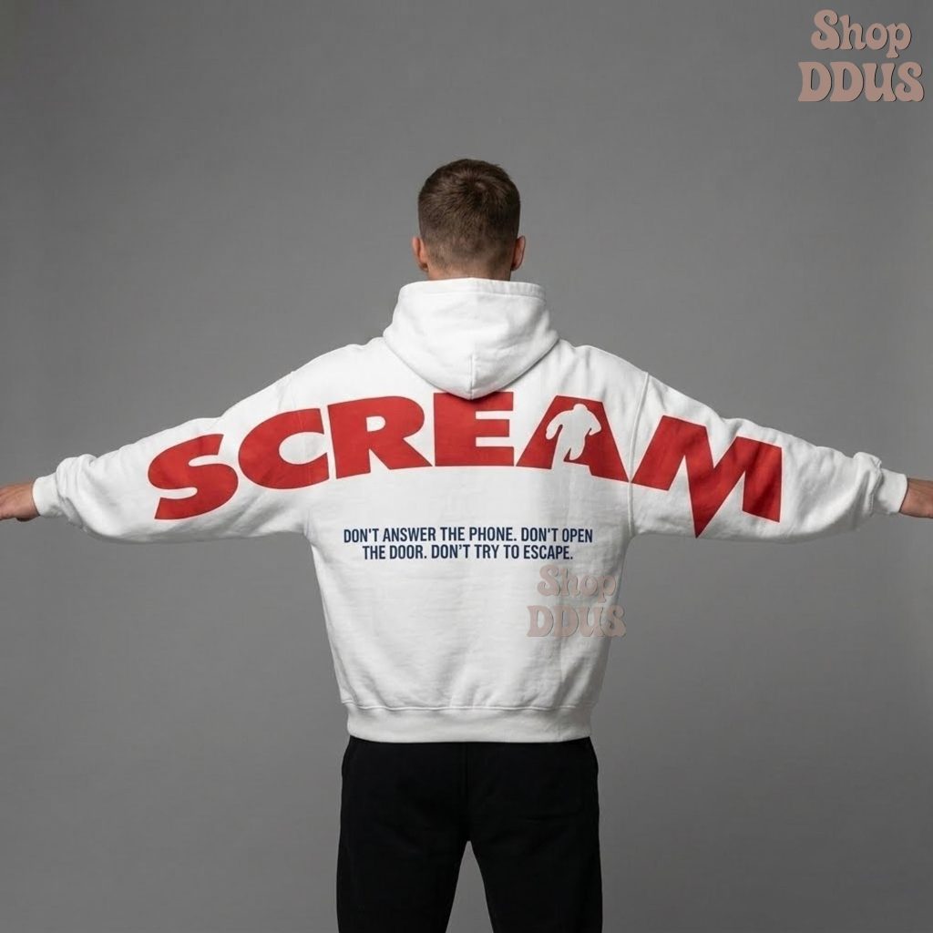 Scream Hoodie Halloween Slasher Sweatshirt, HG Horror Movie Fan Gift, Halloween Arm to Arm Hoodie, Gothic Horror Arm to Arm Woodsboro Shirt