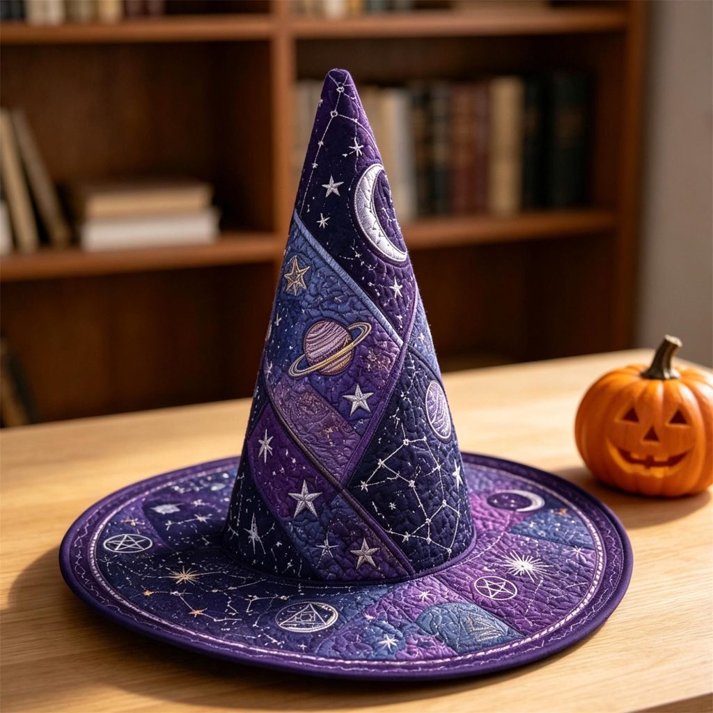 Mystical Forest Quilted Witch Hat HG  HG ,Vintage Wizard Hat,Halloween Witchy Accessories Fantasy Cosplay,Halloween Cosplay Costume,Halloween Gifts
