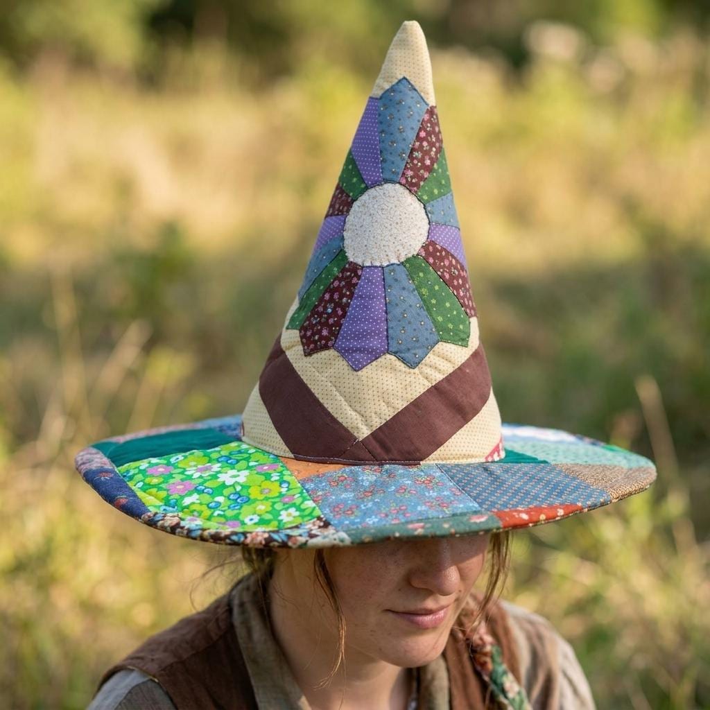 Quilted Witch Hat HG HG , Patchwork Floral Halloween Costume - Image 5