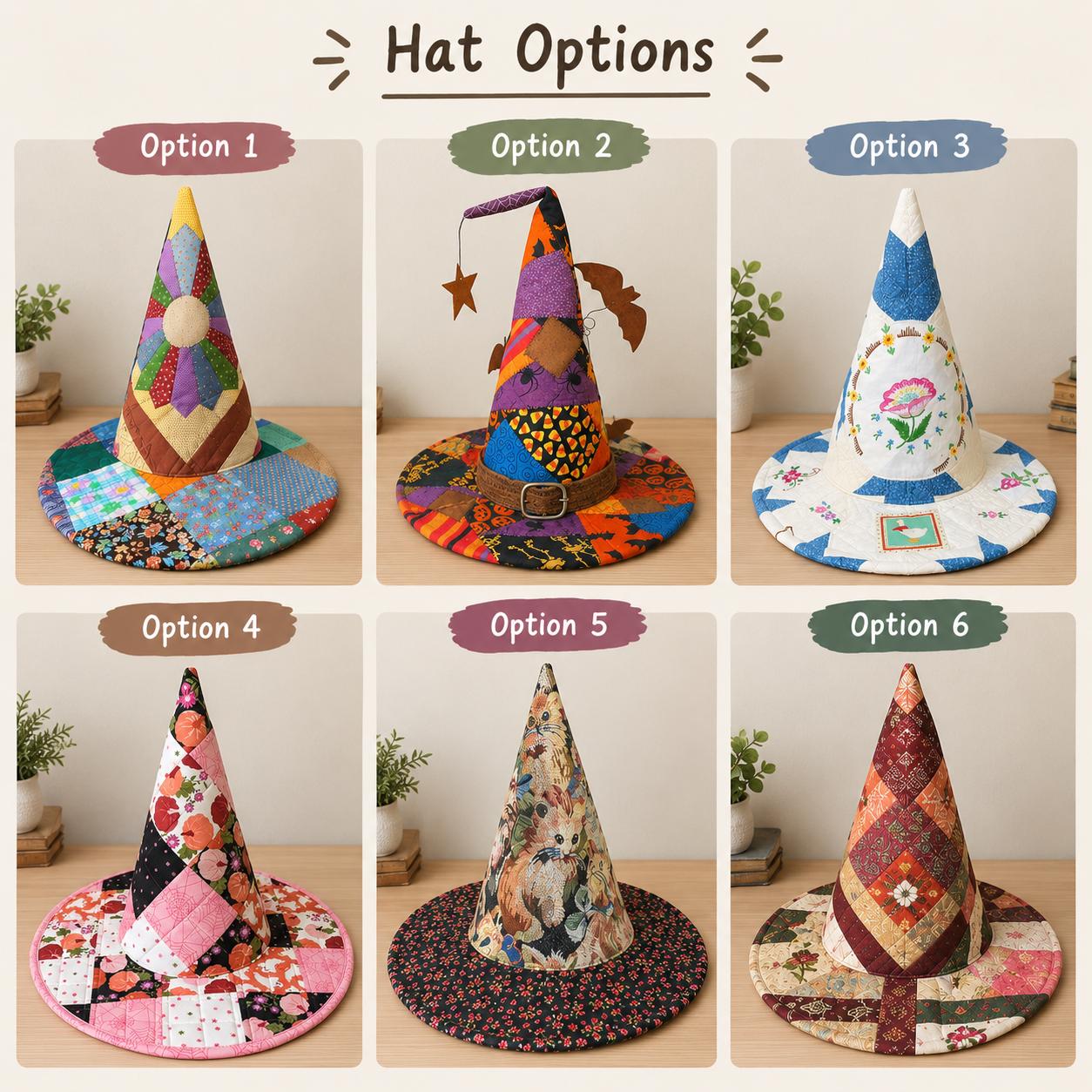 Quilted Witch Hat HG HG , Patchwork Floral Halloween Costume - Image 2