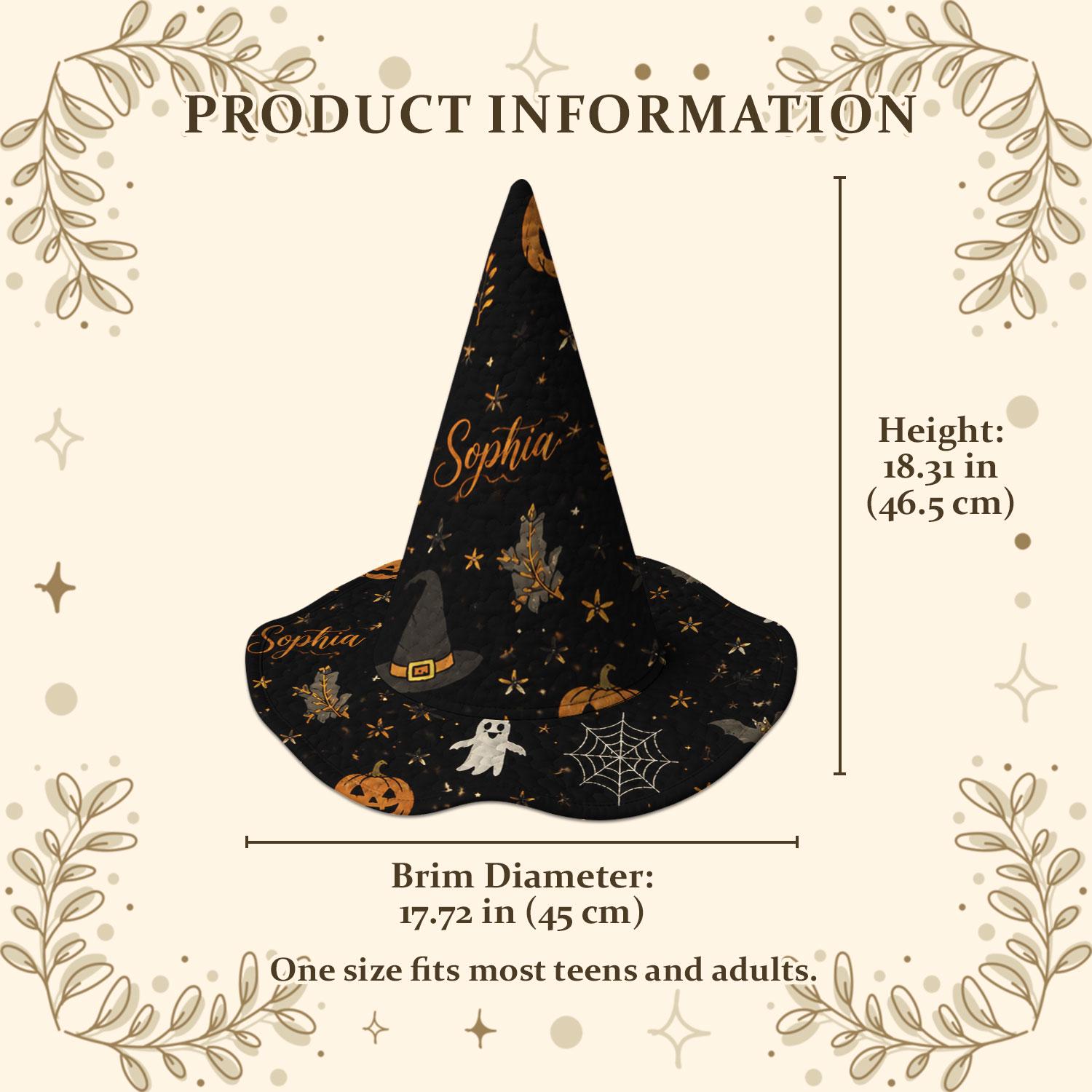Personalized Quilted Halloween Witch Hat HG , Custom Name Witch Hat HG , Bat Pumpkin Ghost Halloween Hat, Halloween Costume Accessory, Witch Costume - Image 4
