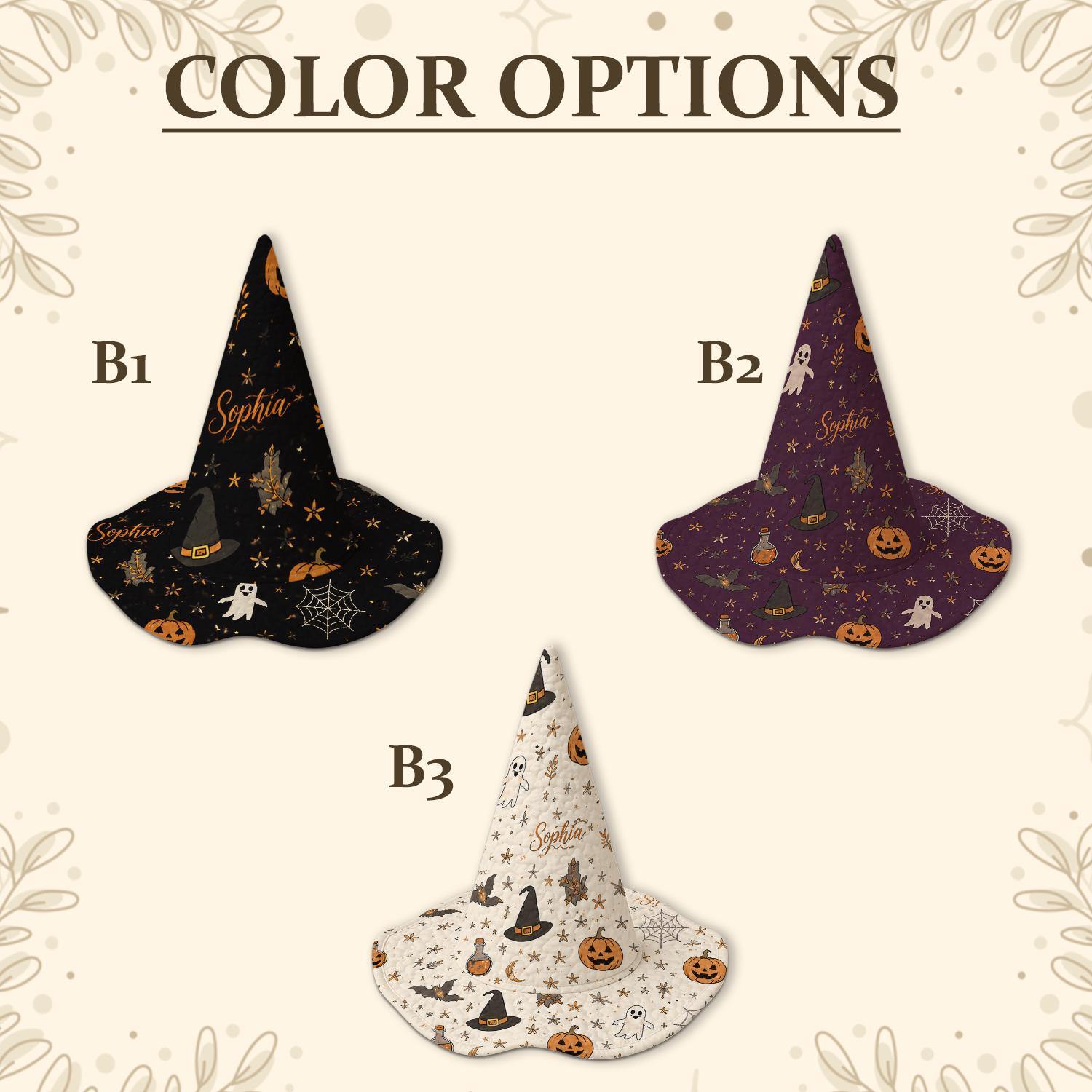 Personalized Quilted Halloween Witch Hat HG , Custom Name Witch Hat HG , Bat Pumpkin Ghost Halloween Hat, Halloween Costume Accessory, Witch Costume - Image 5