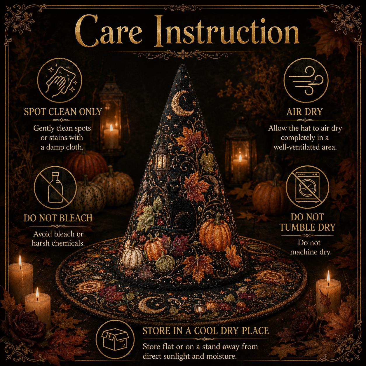 Quilted Witch Hat HG HG with Pumpkins, Autumn Decor Halloween Hat - Image 7