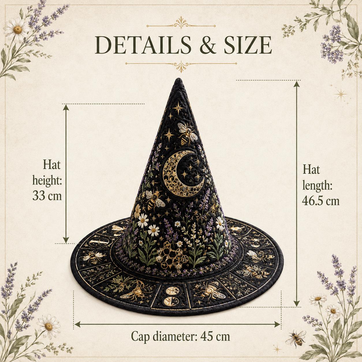 Bee Wildflower Quilted Witch Hat HG HG , Lavender Daisy Halloween Hat - Image 4