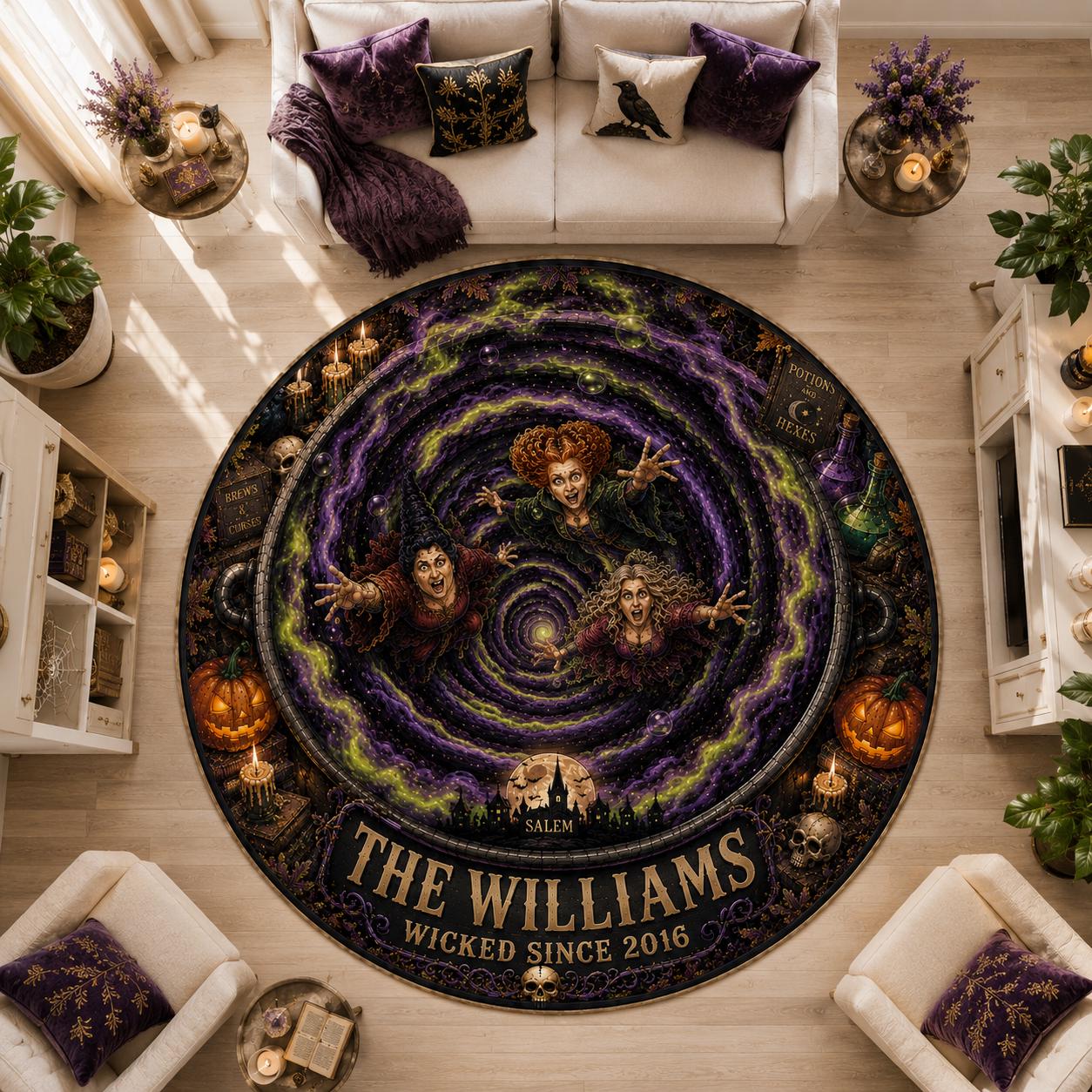 Personalized Hocus Pocus HG Halloween 3D Illusion Salem Witches Rug, Custom Hocus Pocus Floormat, Spooky Gothic Home Decor - Image 2