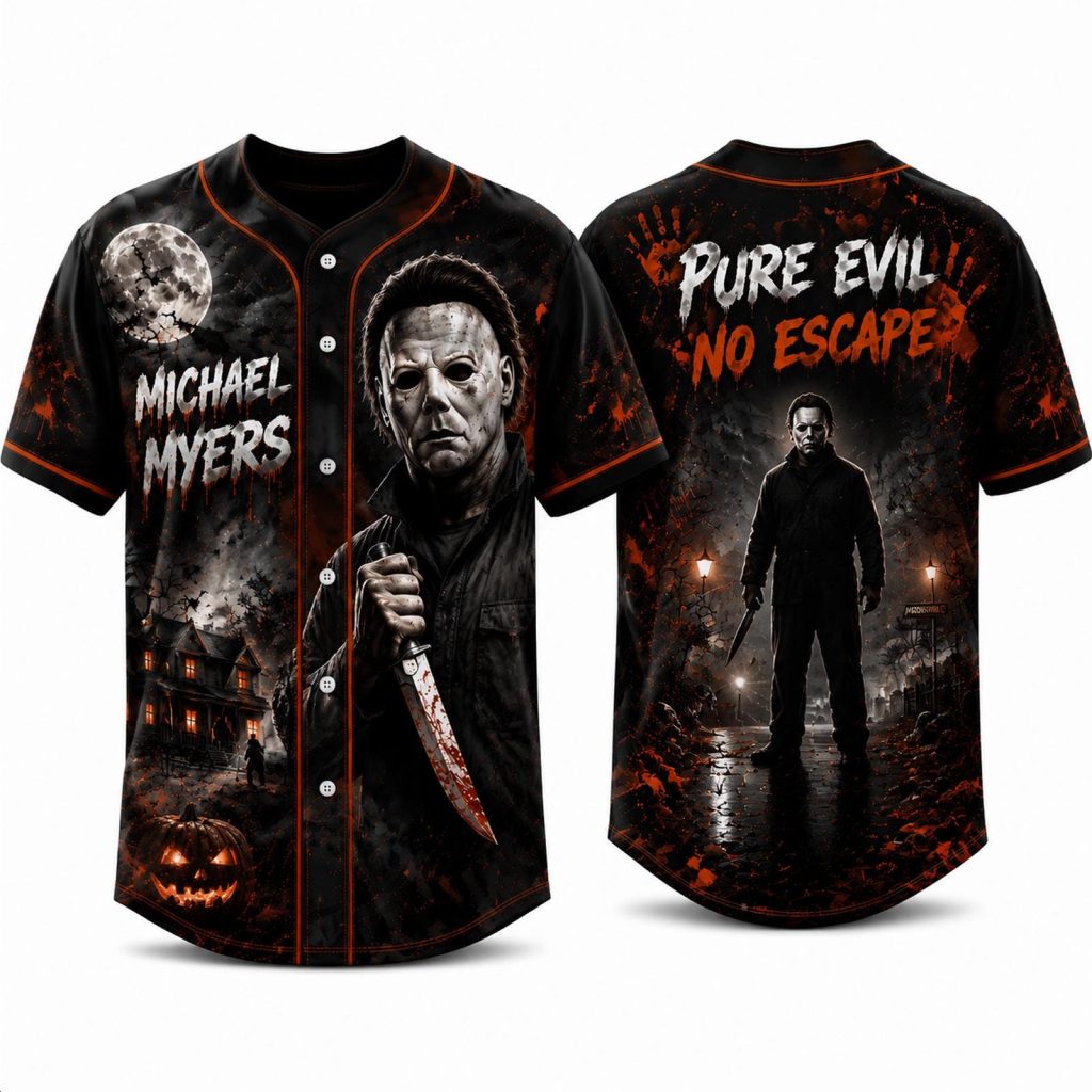 Michael Myers Baseball Jersey HG - Halloween Horror Movie Jersey HG Shirt, Pure Evil No Escape Spooky Jersey HG , Horror Fan Gift HG