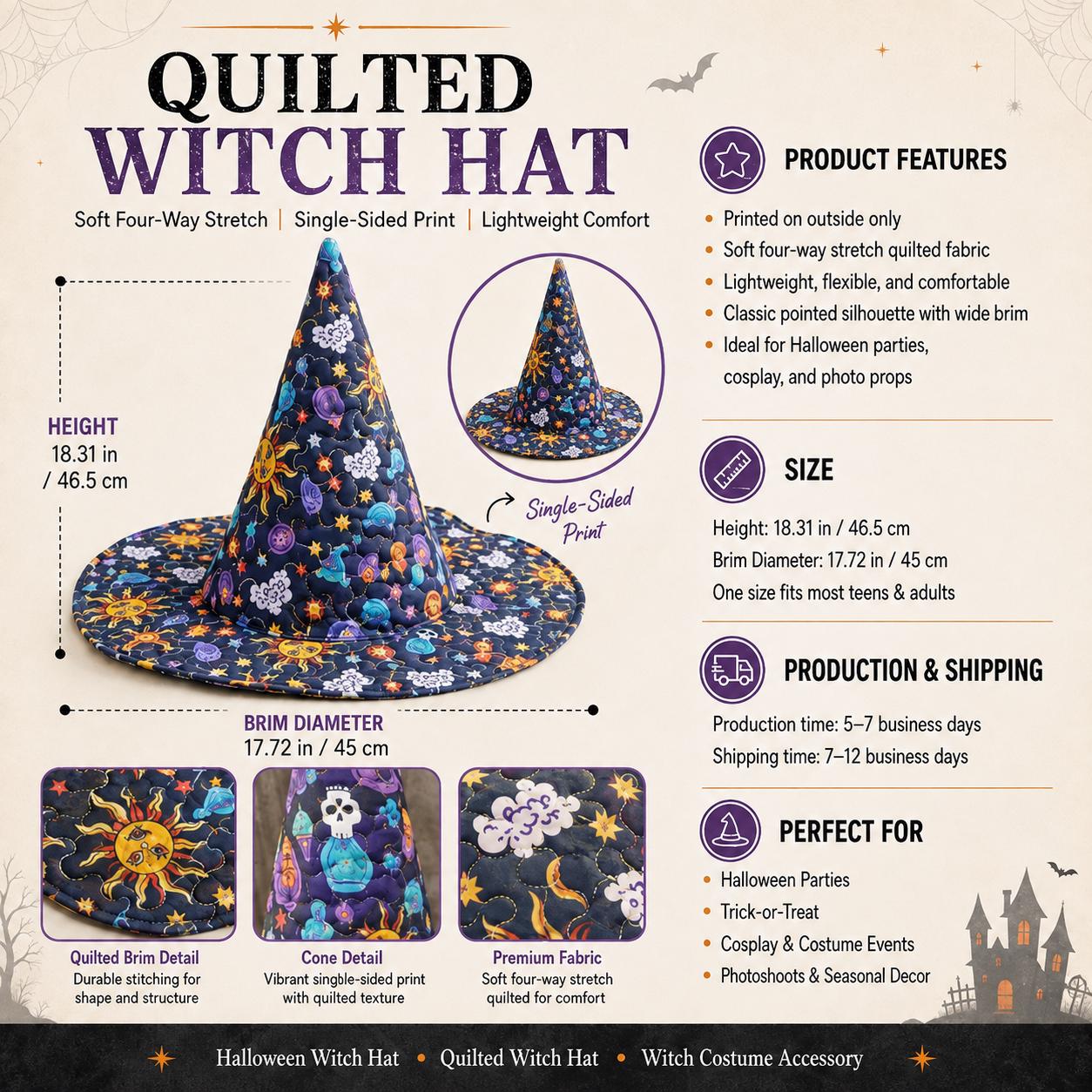 Personalized Printing Quilted Witch Hat HG HG , Custom Skeleton Couple Name, Halloween Decor - Image 6