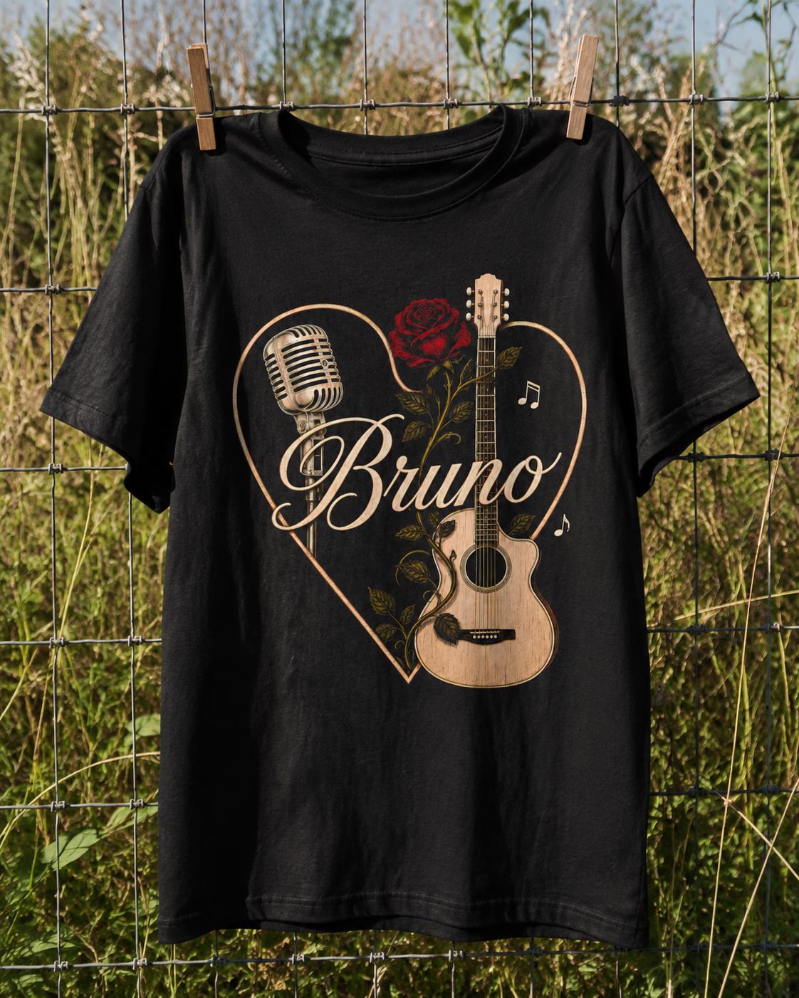 Bruno Vintage Music T-Shirt, Acoustic Guitar, Microphone & Rose Tee HFN Shirt