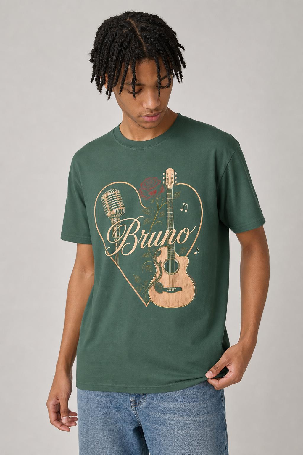 Bruno Vintage Music T-Shirt, Acoustic Guitar, Microphone & Rose Tee HFN Shirt - Image 7