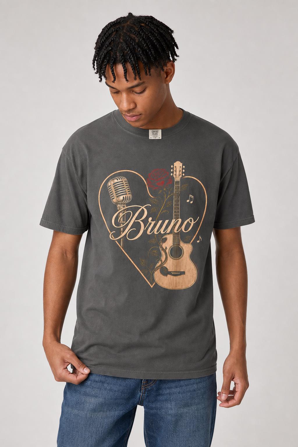 Bruno Vintage Music T-Shirt, Acoustic Guitar, Microphone & Rose Tee HFN Shirt - Image 9