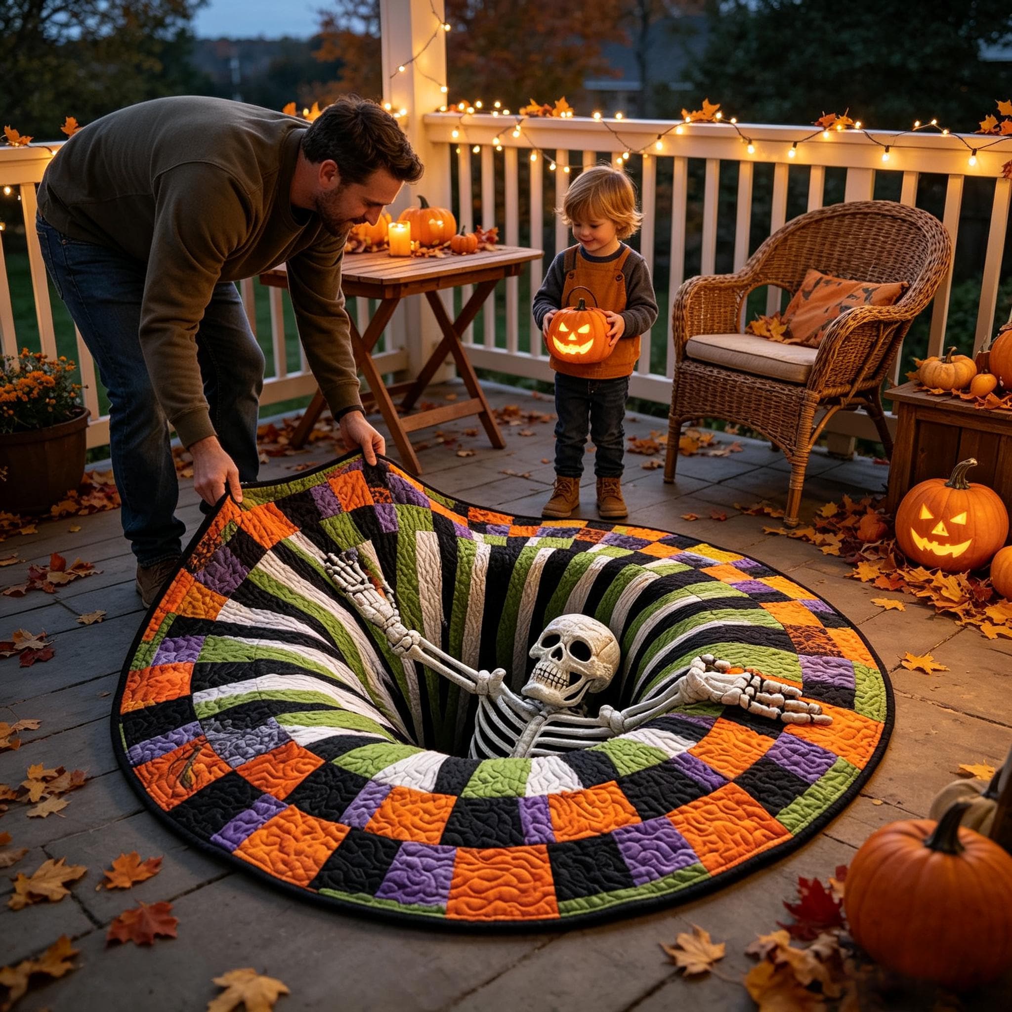 3D Skeleton Hole Illusion Round Rug, HG Halloween Horror Skeleton Carpet,Home Decor,Spooky Gift