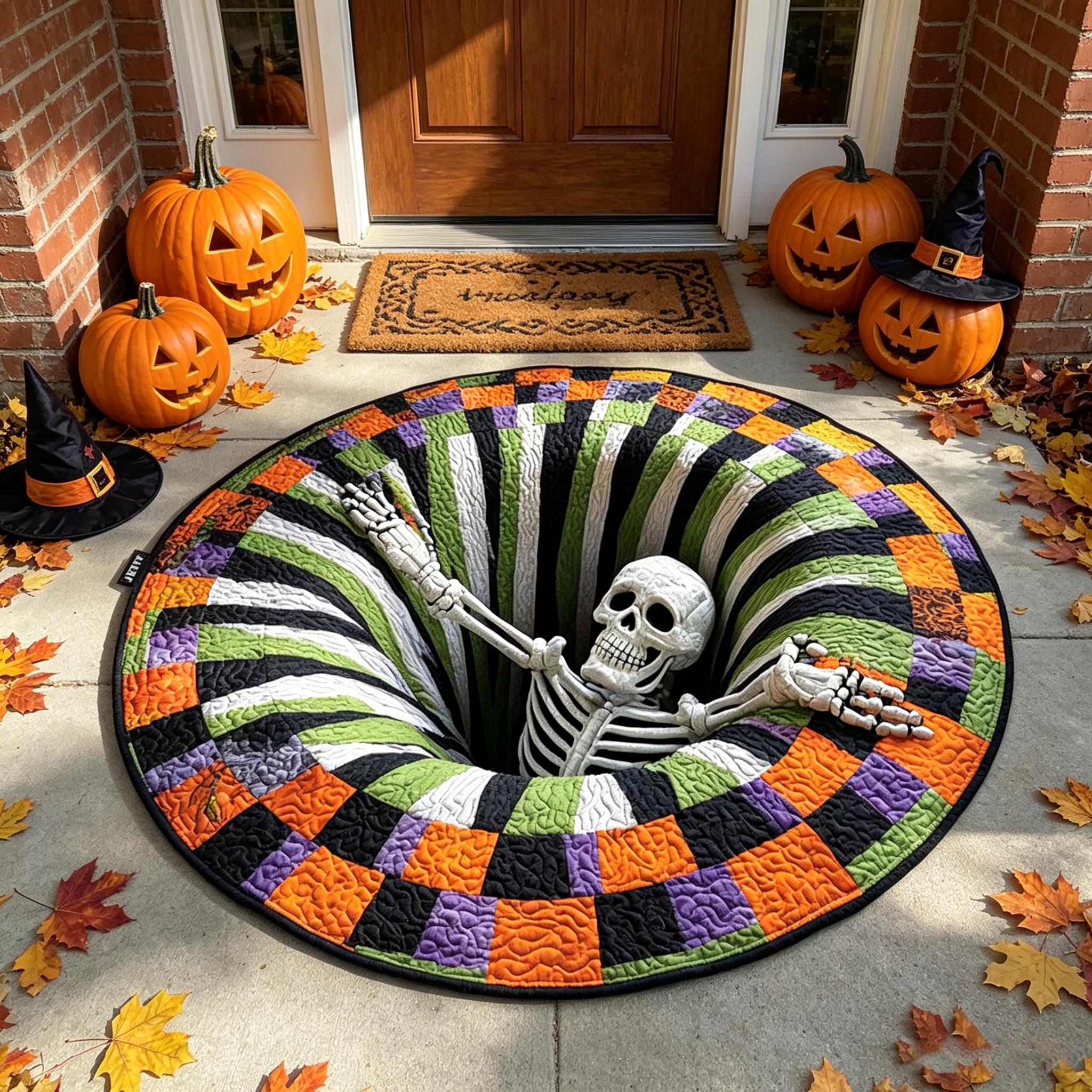 3D Skeleton Hole Illusion Round Rug, HG Halloween Horror Skeleton Carpet,Home Decor,Spooky Gift - Image 3