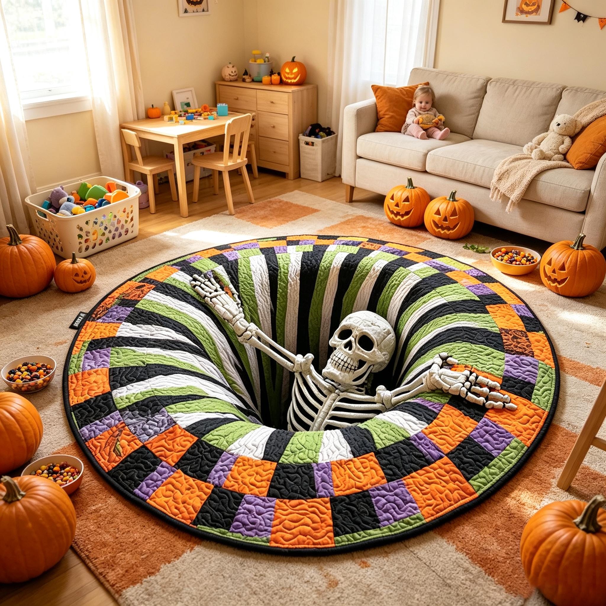3D Skeleton Hole Illusion Round Rug, HG Halloween Horror Skeleton Carpet,Home Decor,Spooky Gift - Image 6