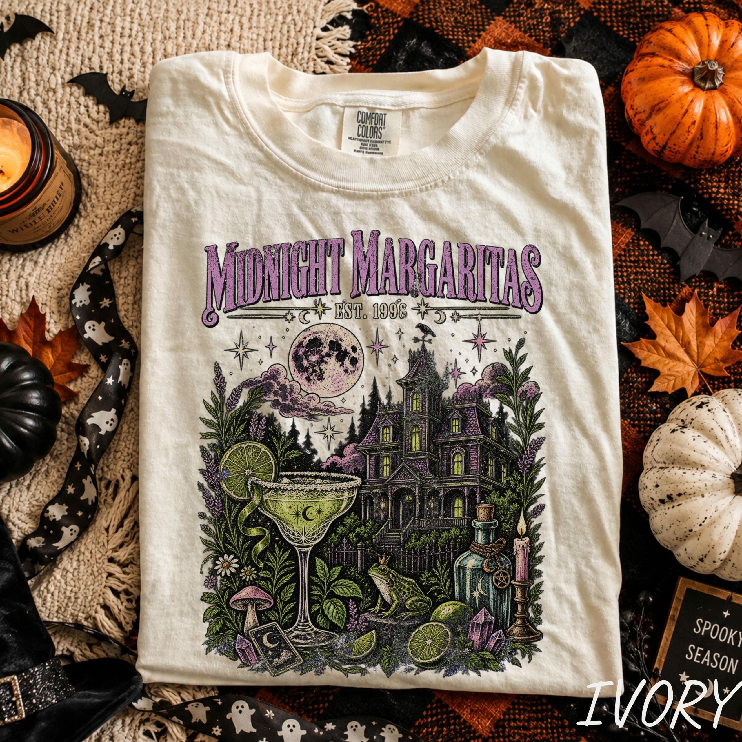 Midnight Margaritas Shirt, Practical Magic Inspired Tee, Vintage Witchy Cocktail Shirt, Gothic Victorian House Halloween T-Shirt HFN Shirt