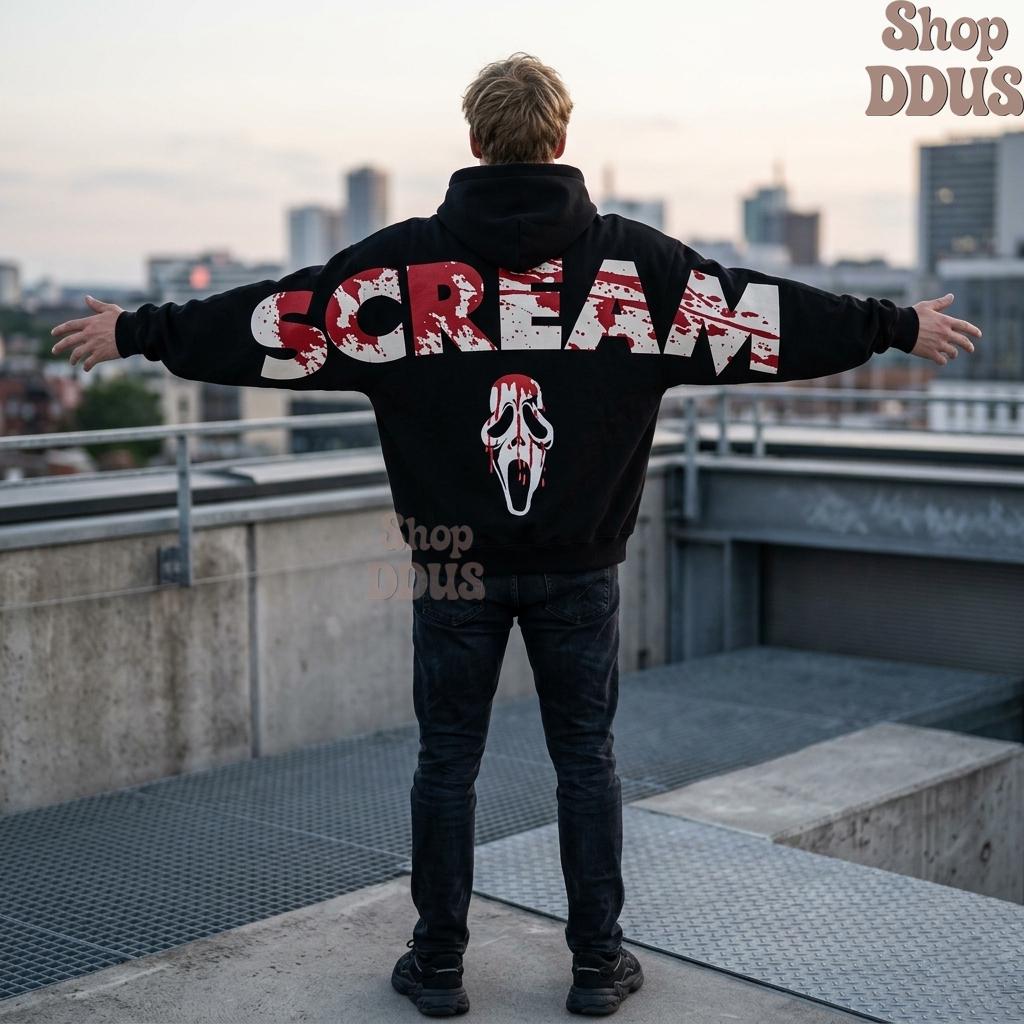 Scream Ghostface Halloween Woodsboro Sweatshirt, HG Halloween Horror Fan Gift, Halloween Arm to Arm Hoodie, Gothic Horror Arm to Arm Woodsboro