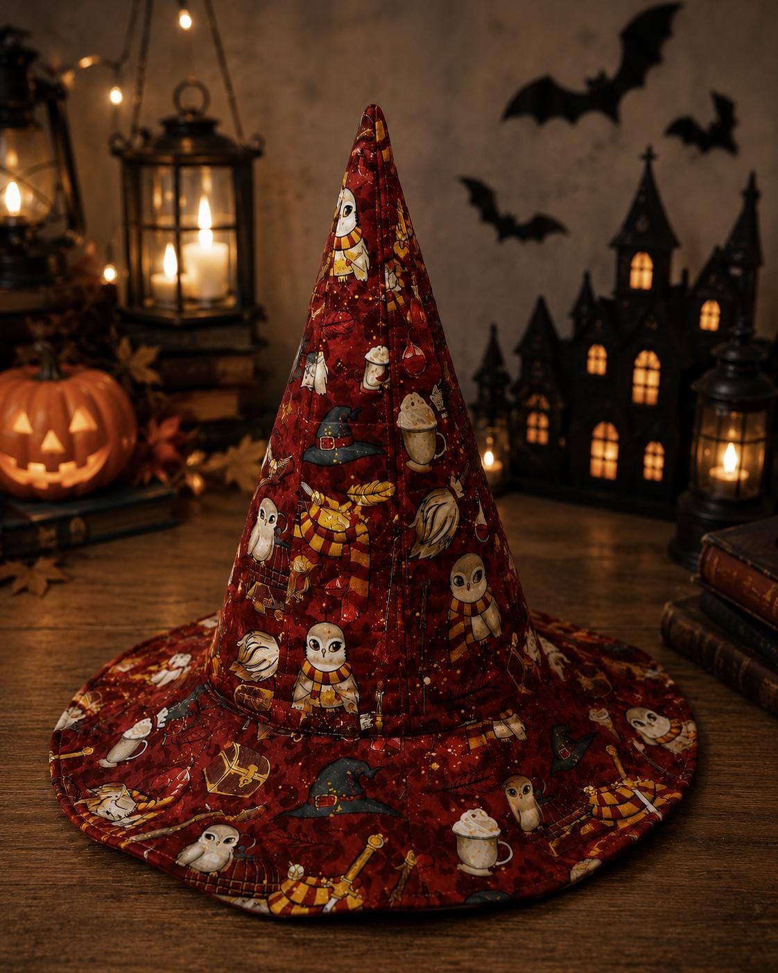 Quilted Halloween Witch Hat HG , Owl Witch Hat HG , Fall Costume Accessory, Spooky Party Hat, Autumn Halloween Costume, Witch Gift for Women - Image 2